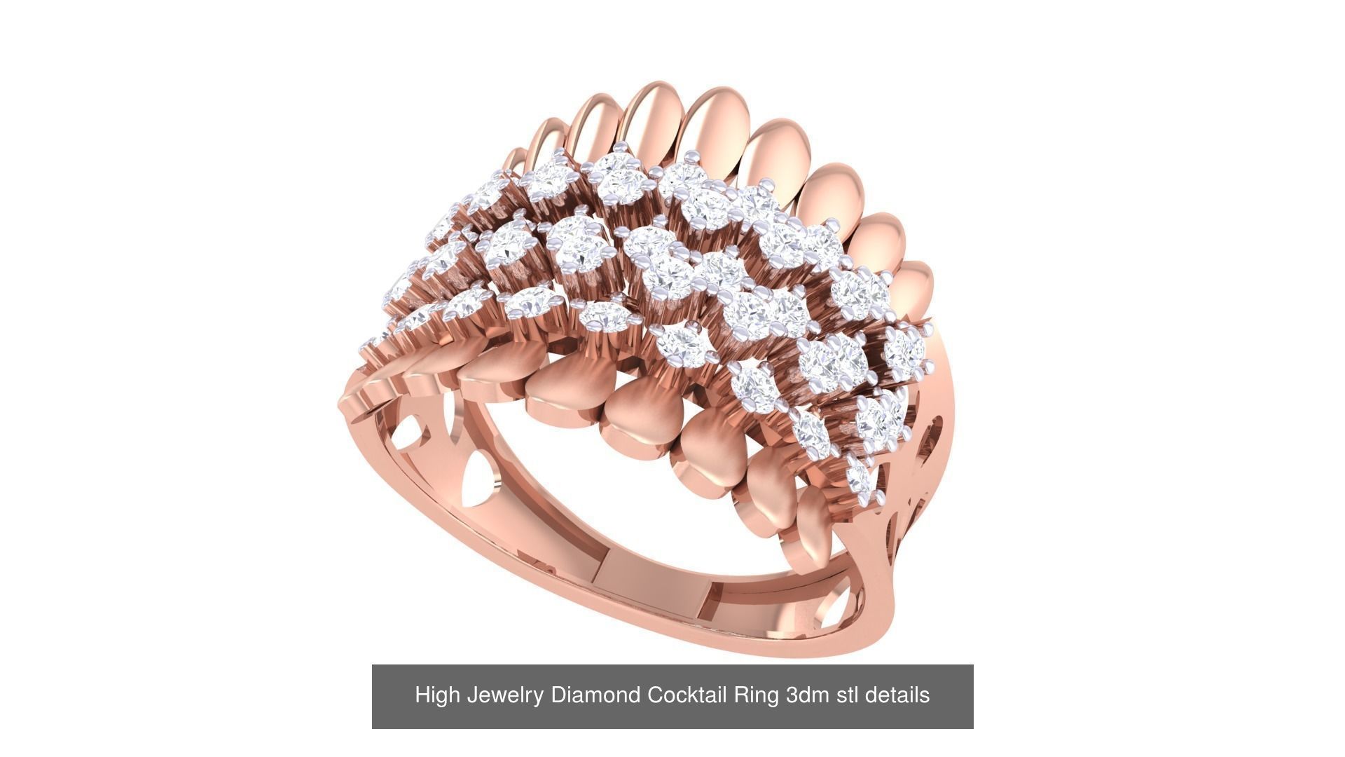 100 High Jewelry Diamond Cocktail Ring 3dm stl details 3D Model Collection_104