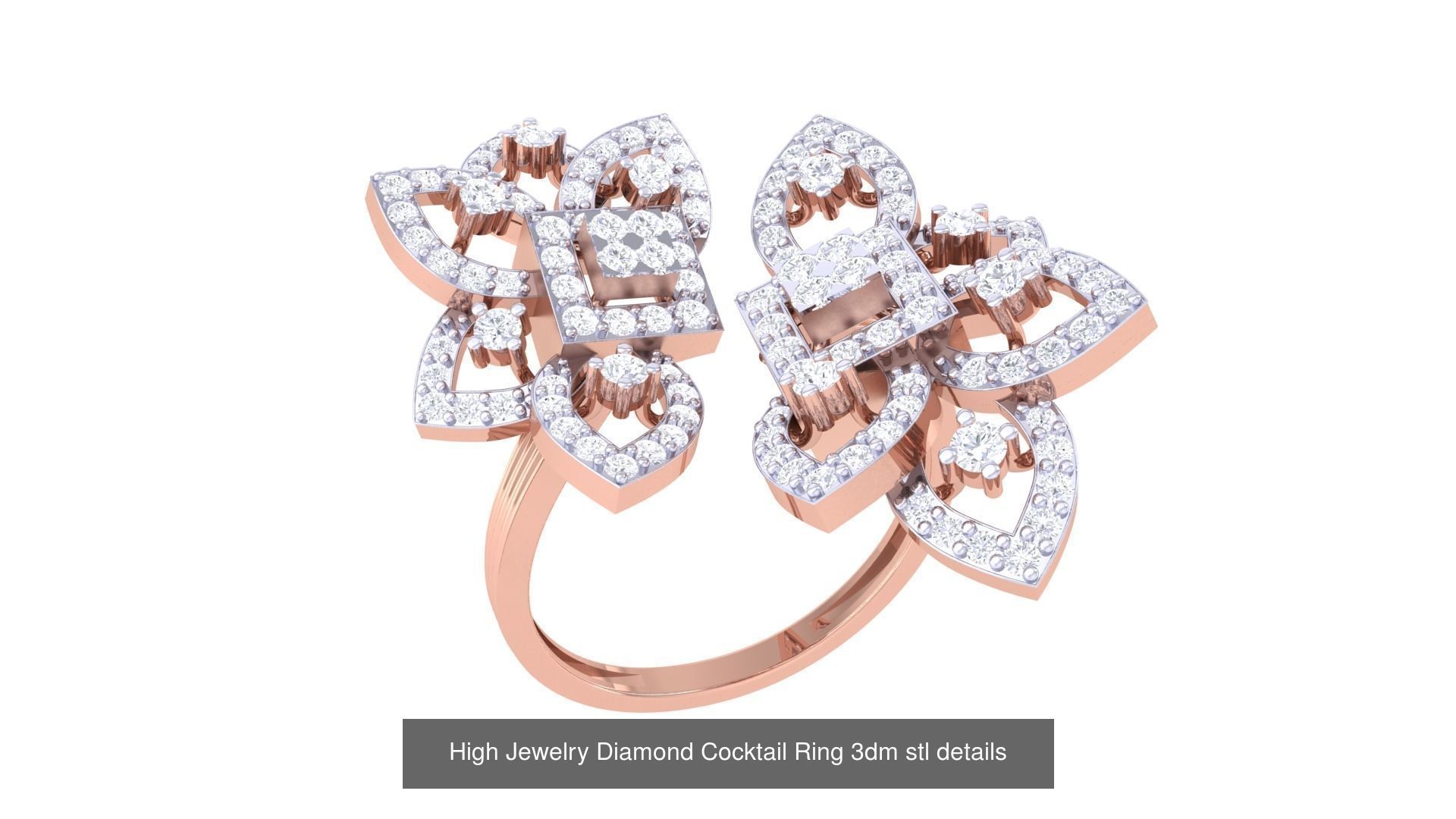100 High Jewelry Diamond Cocktail Ring 3dm stl details 3D Model Collection_27