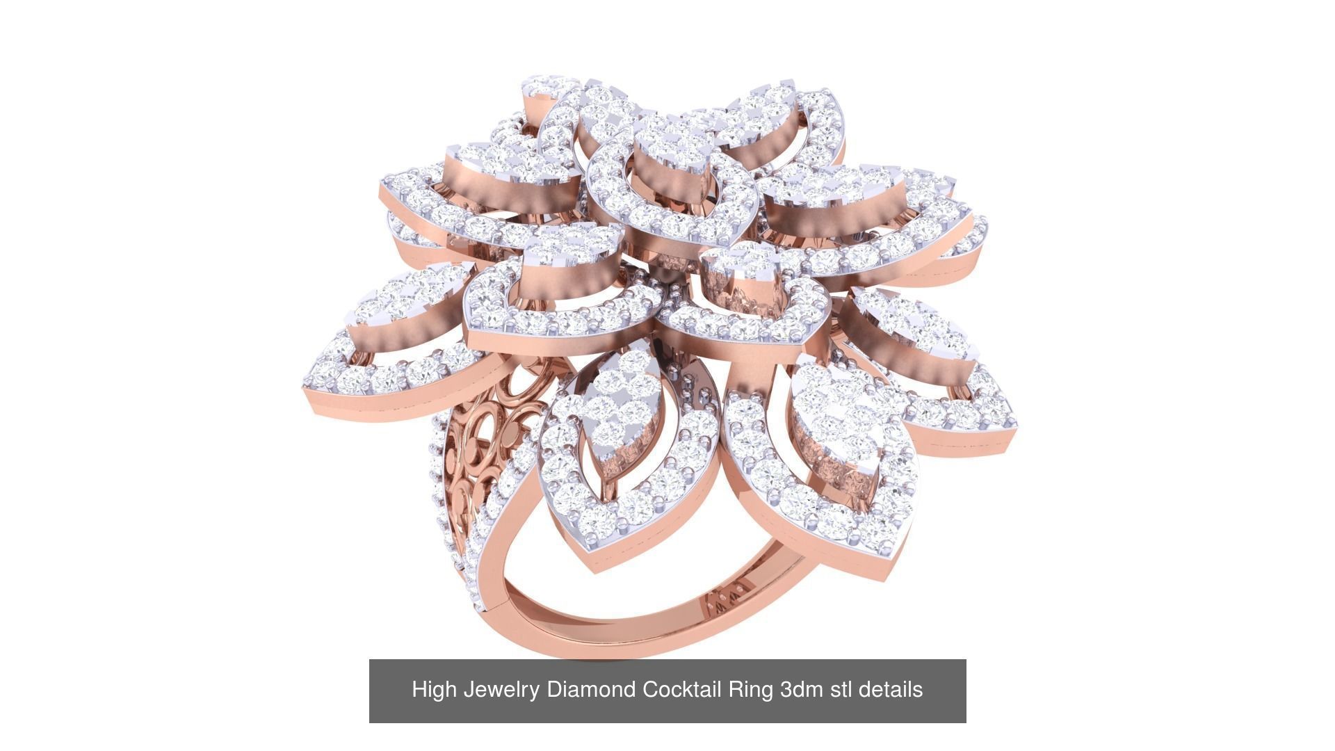 100 High Jewelry Diamond Cocktail Ring 3dm stl details 3D Model Collection_60