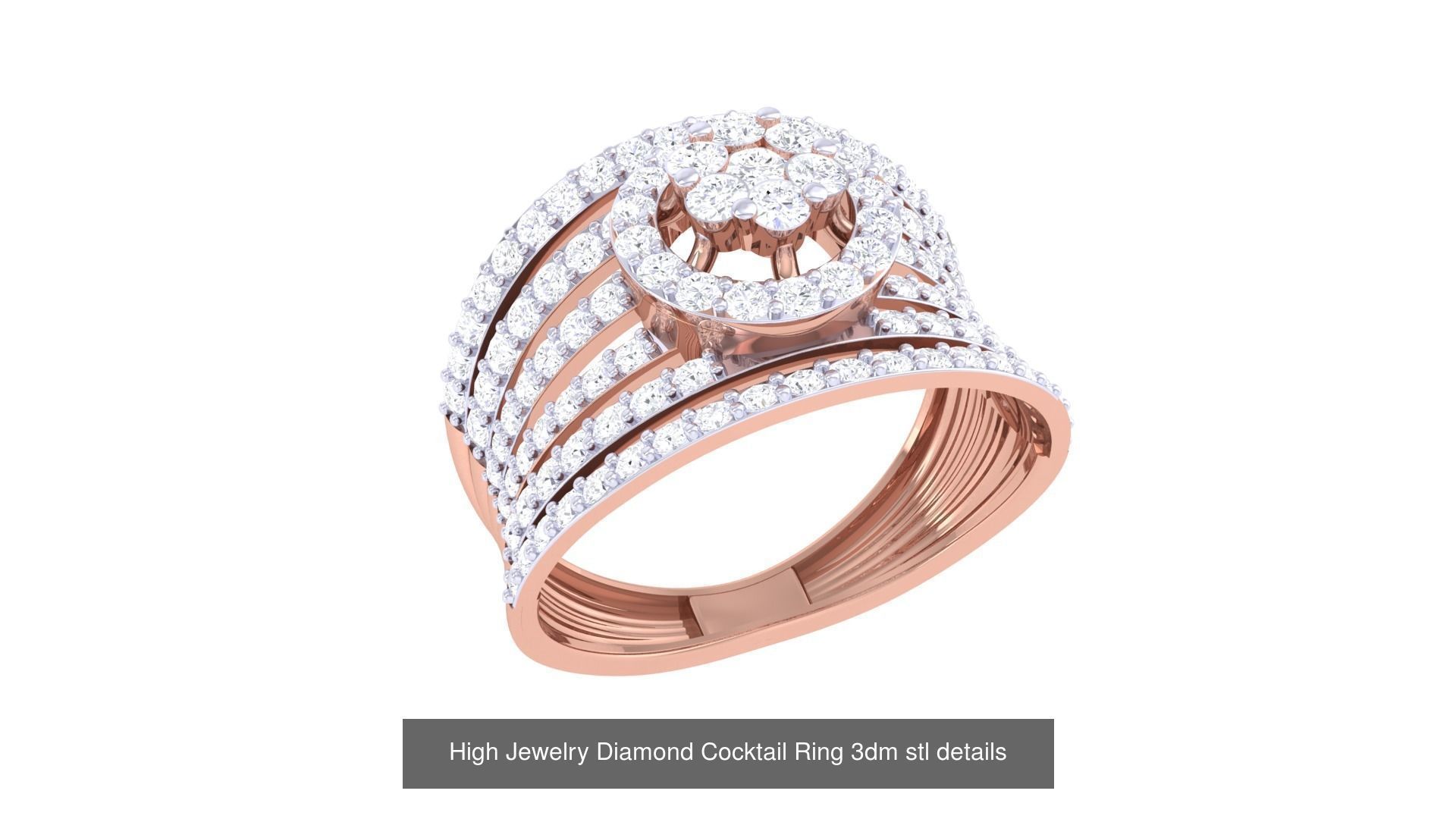 100 High Jewelry Diamond Cocktail Ring 3dm stl details 3D Model Collection_102