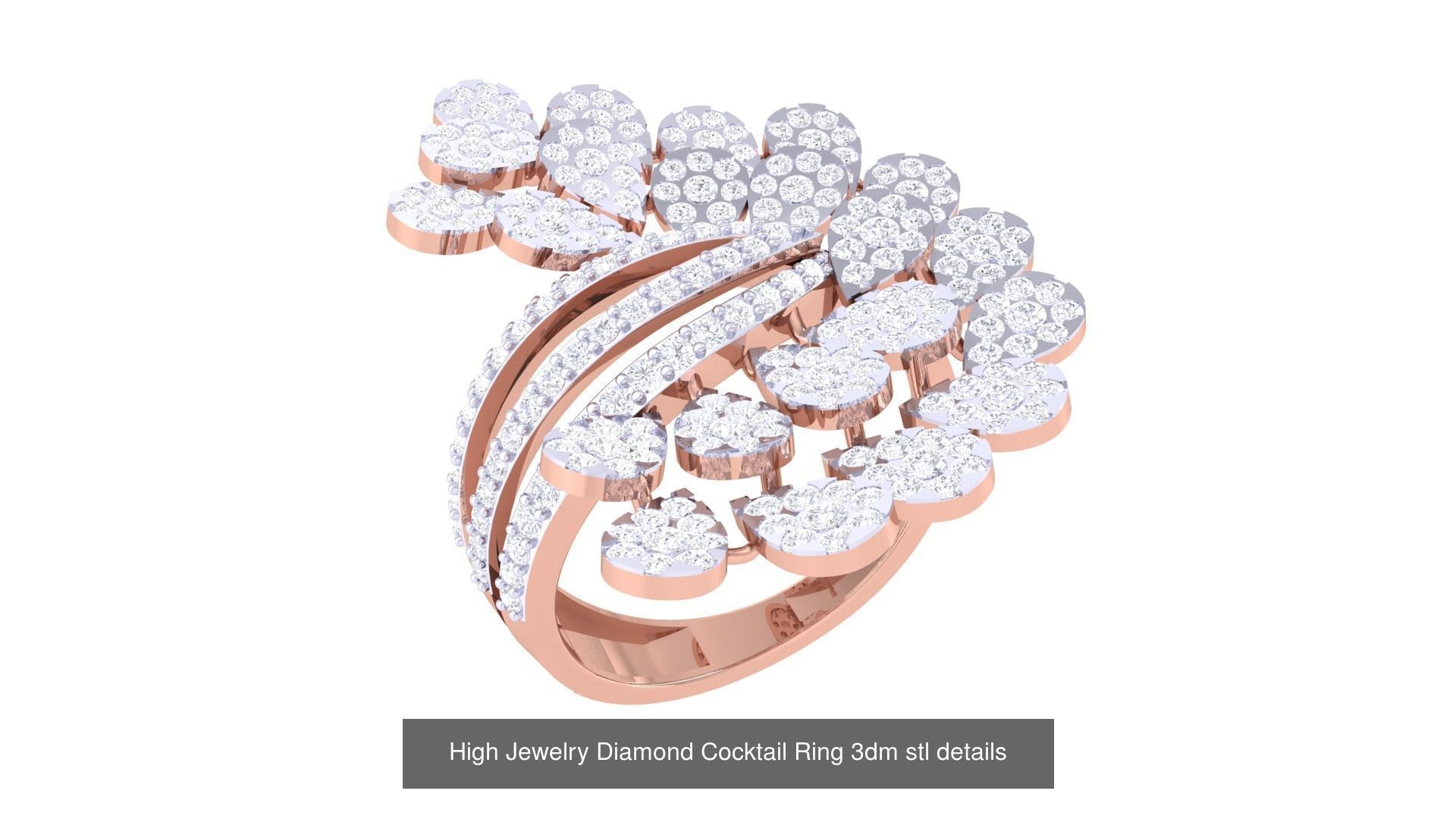 100 High Jewelry Diamond Cocktail Ring 3dm stl details 3D Model Collection_73