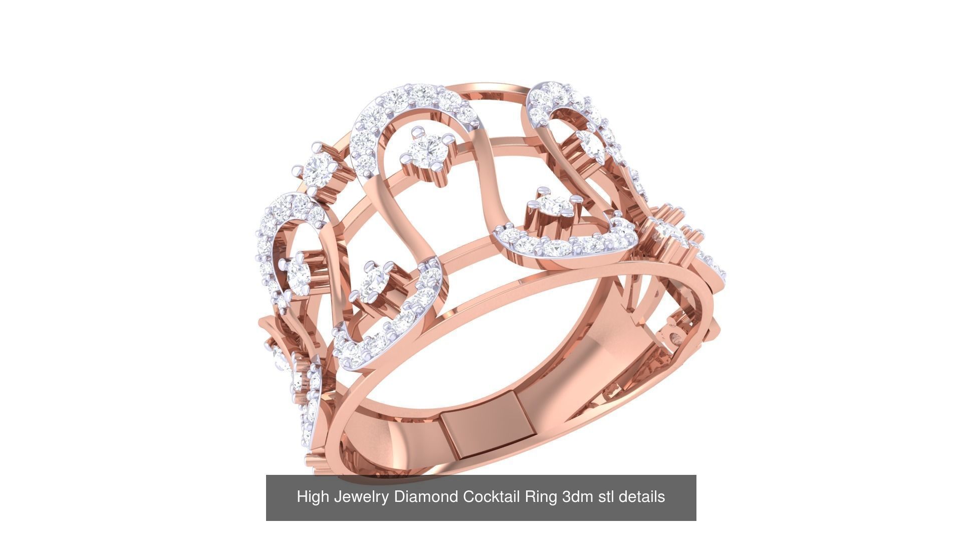 100 High Jewelry Diamond Cocktail Ring 3dm stl details 3D Model Collection_22