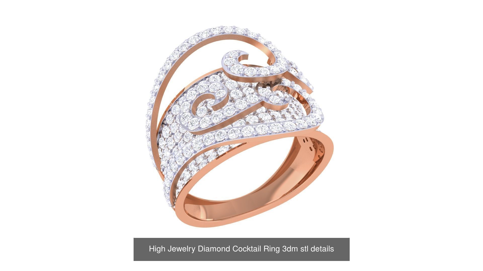 100 High Jewelry Diamond Cocktail Ring 3dm stl details 3D Model Collection_101