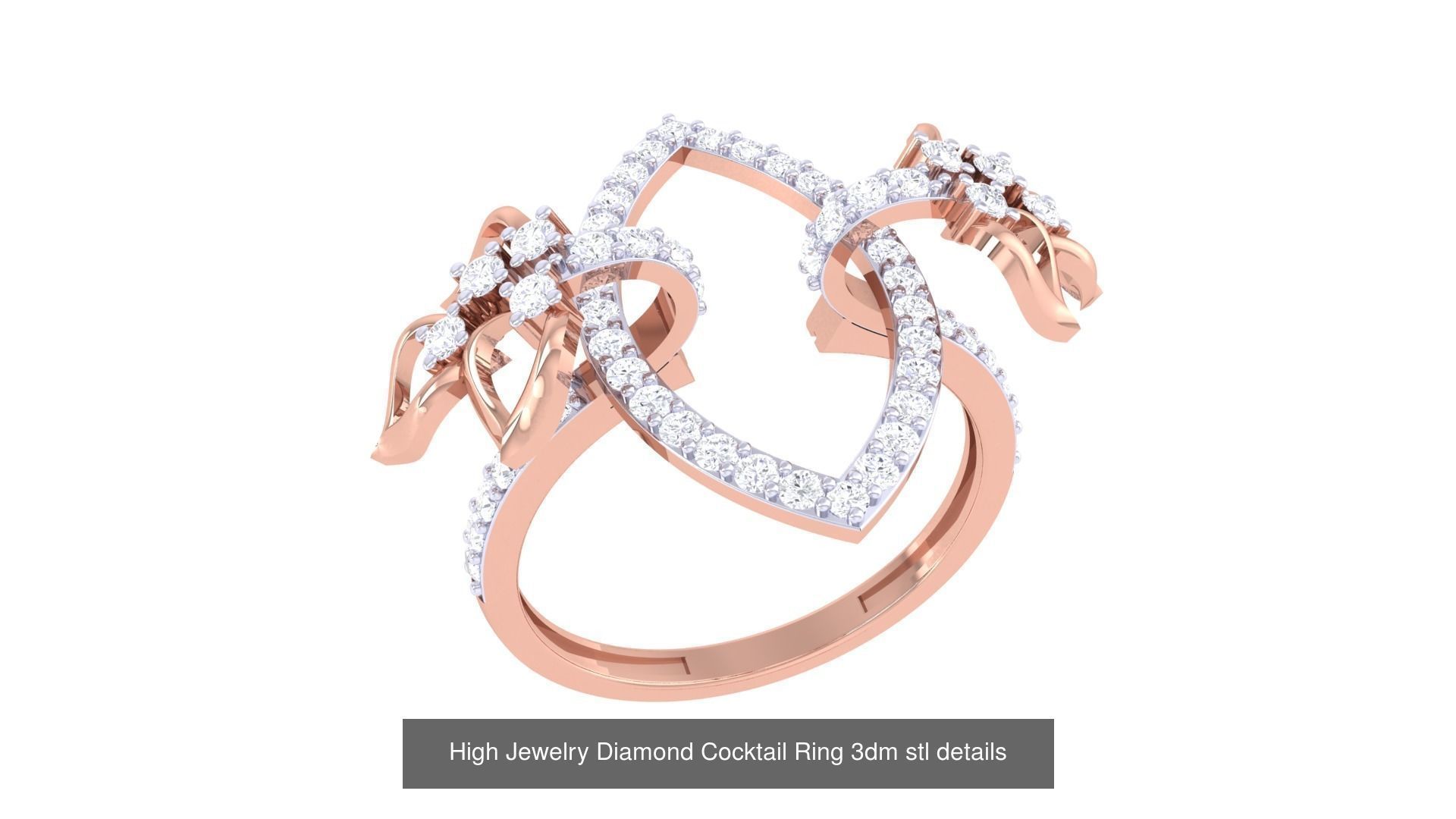 100 High Jewelry Diamond Cocktail Ring 3dm stl details 3D Model Collection_12