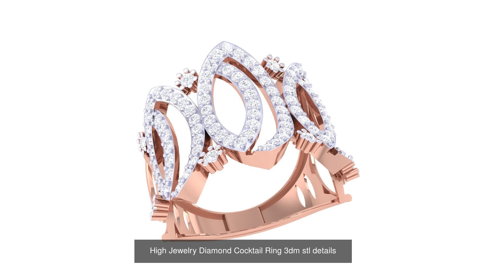 100 High Jewelry Diamond Cocktail Ring 3dm stl details 3D Model Collection_78