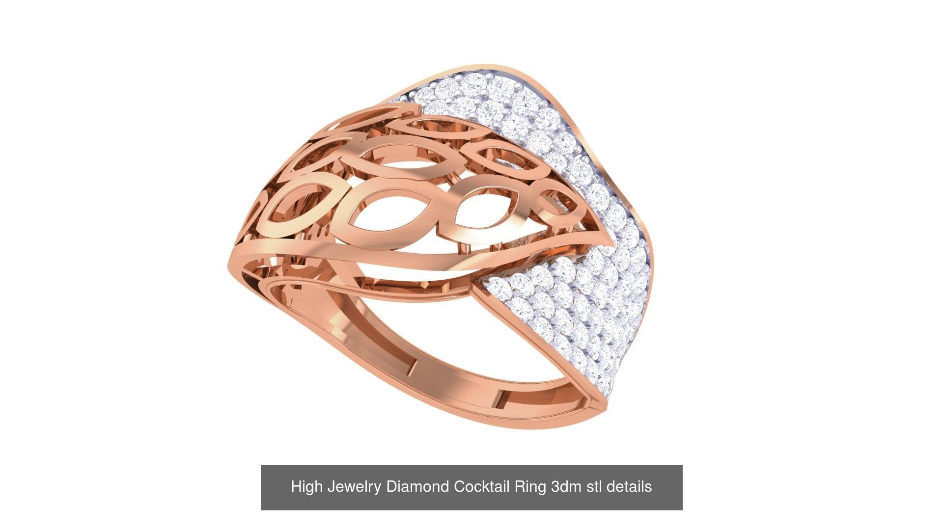 100 High Jewelry Diamond Cocktail Ring 3dm stl details 3D Model Collection_42