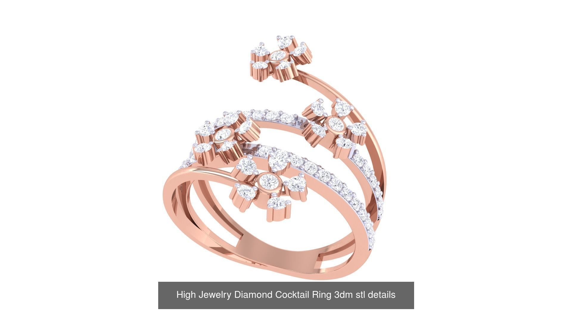 100 High Jewelry Diamond Cocktail Ring 3dm stl details 3D Model Collection_67