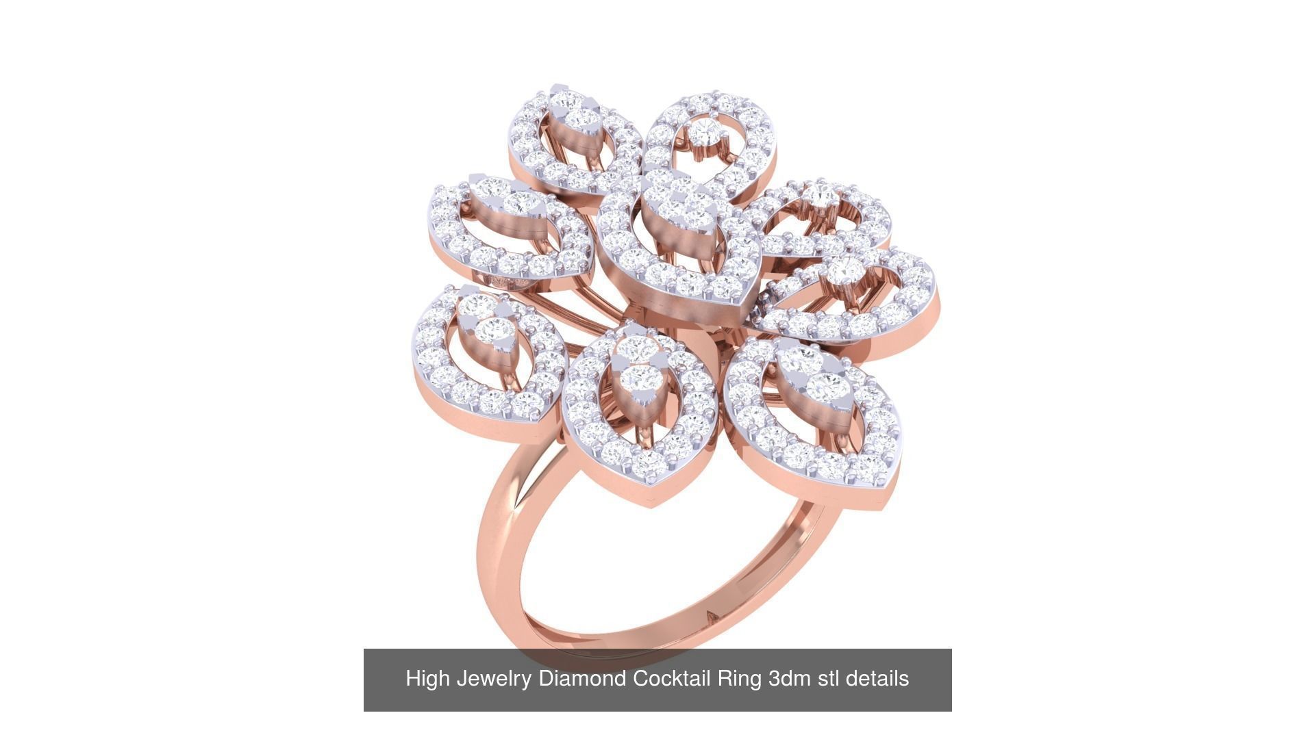 100 High Jewelry Diamond Cocktail Ring 3dm stl details 3D Model Collection_38