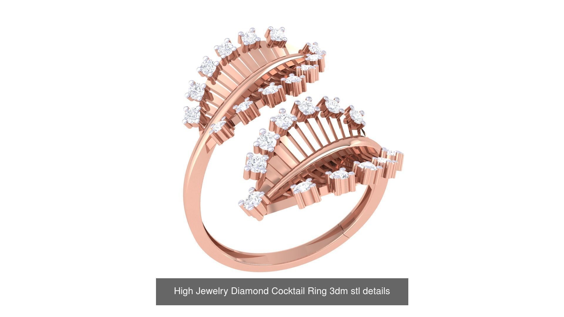 100 High Jewelry Diamond Cocktail Ring 3dm stl details 3D Model Collection_15
