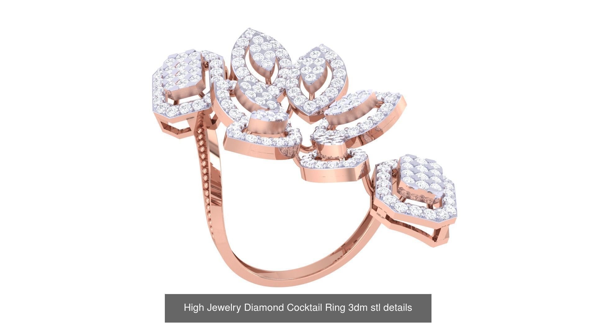 100 High Jewelry Diamond Cocktail Ring 3dm stl details 3D Model Collection_82