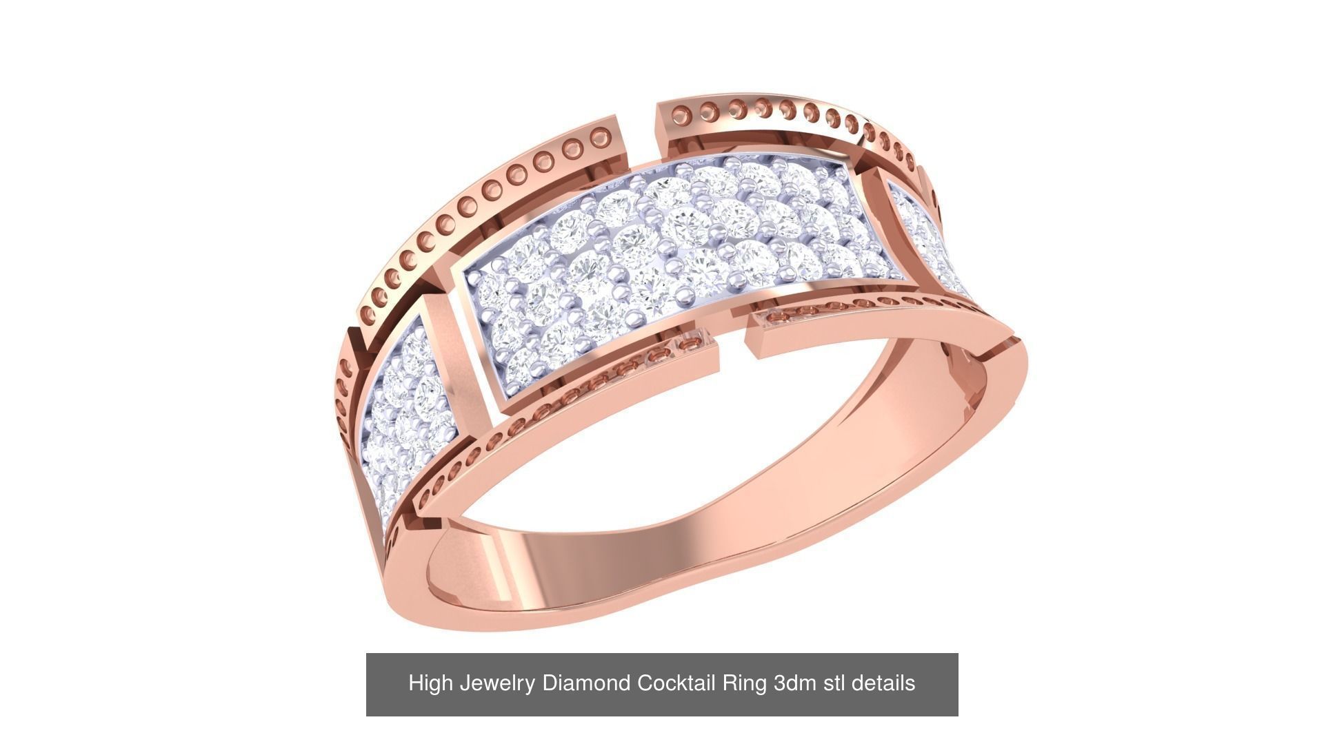 100 High Jewelry Diamond Cocktail Ring 3dm stl details 3D Model Collection_10