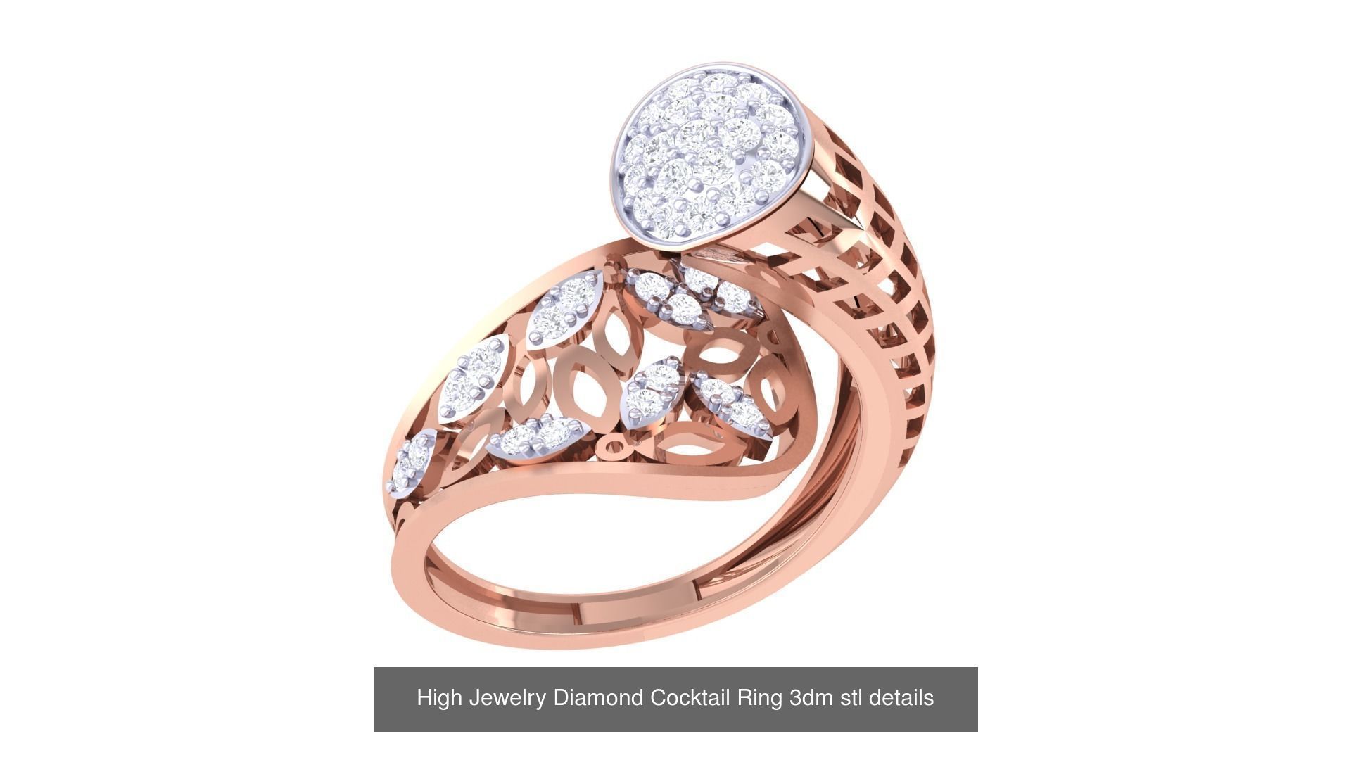 100 High Jewelry Diamond Cocktail Ring 3dm stl details 3D Model Collection_21