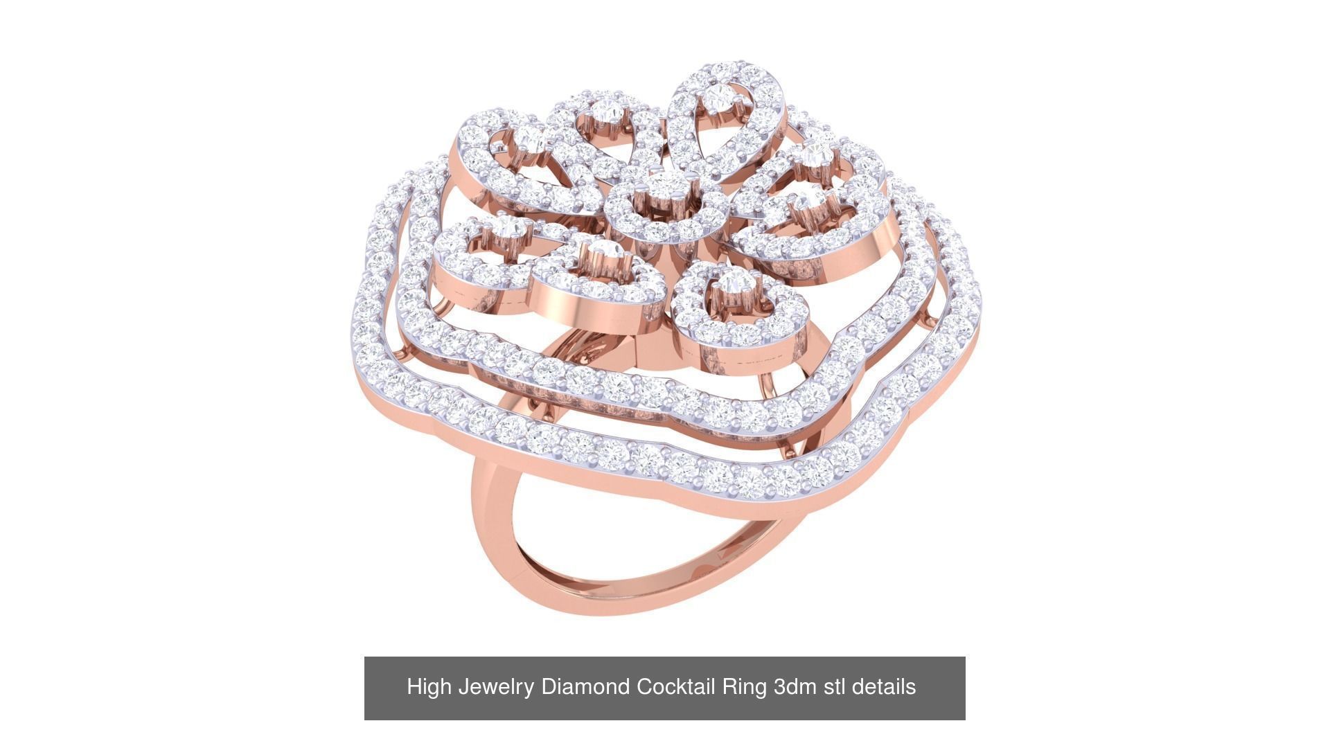 100 High Jewelry Diamond Cocktail Ring 3dm stl details 3D Model Collection_105