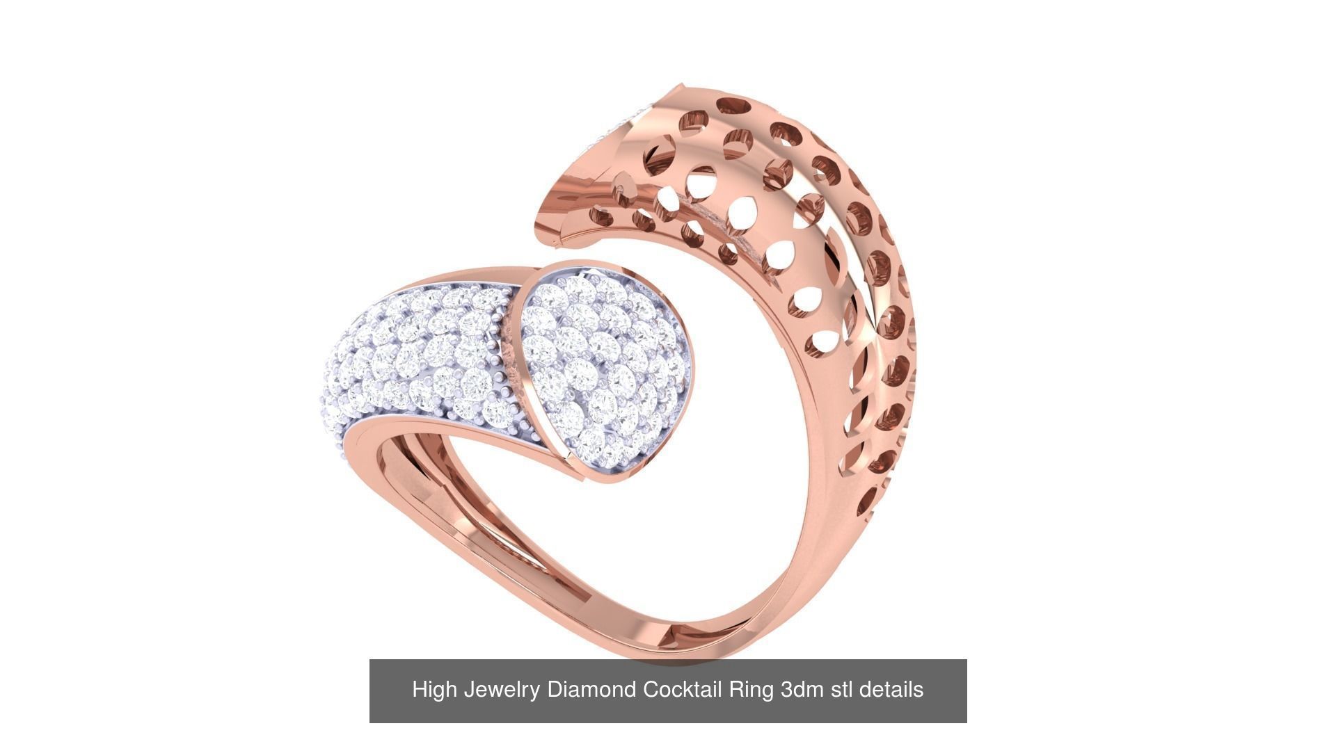 100 High Jewelry Diamond Cocktail Ring 3dm stl details 3D Model Collection_20