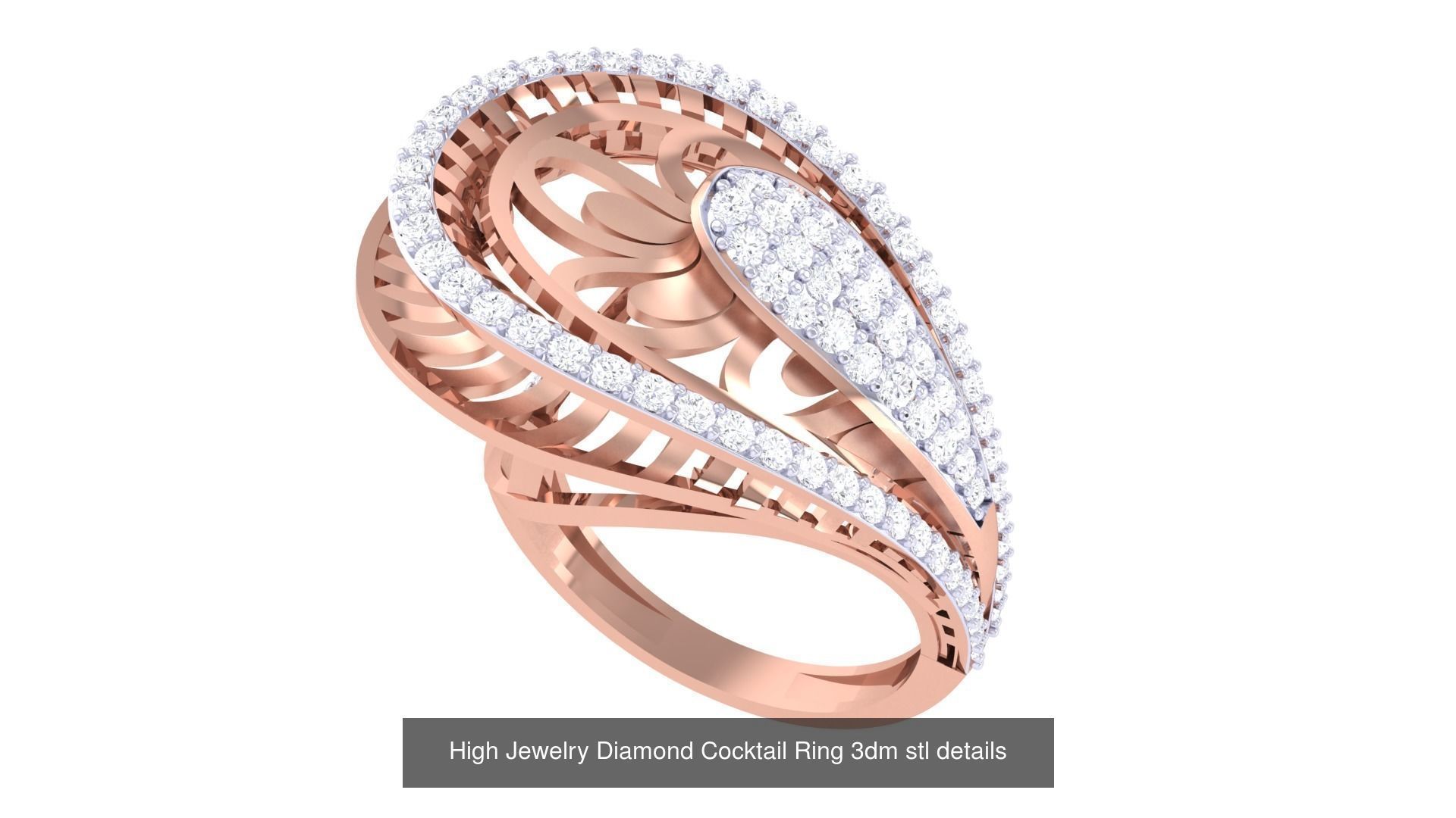 100 High Jewelry Diamond Cocktail Ring 3dm stl details 3D Model Collection_24
