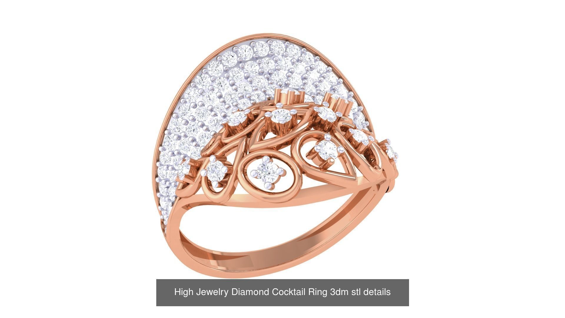 100 High Jewelry Diamond Cocktail Ring 3dm stl details 3D Model Collection_99