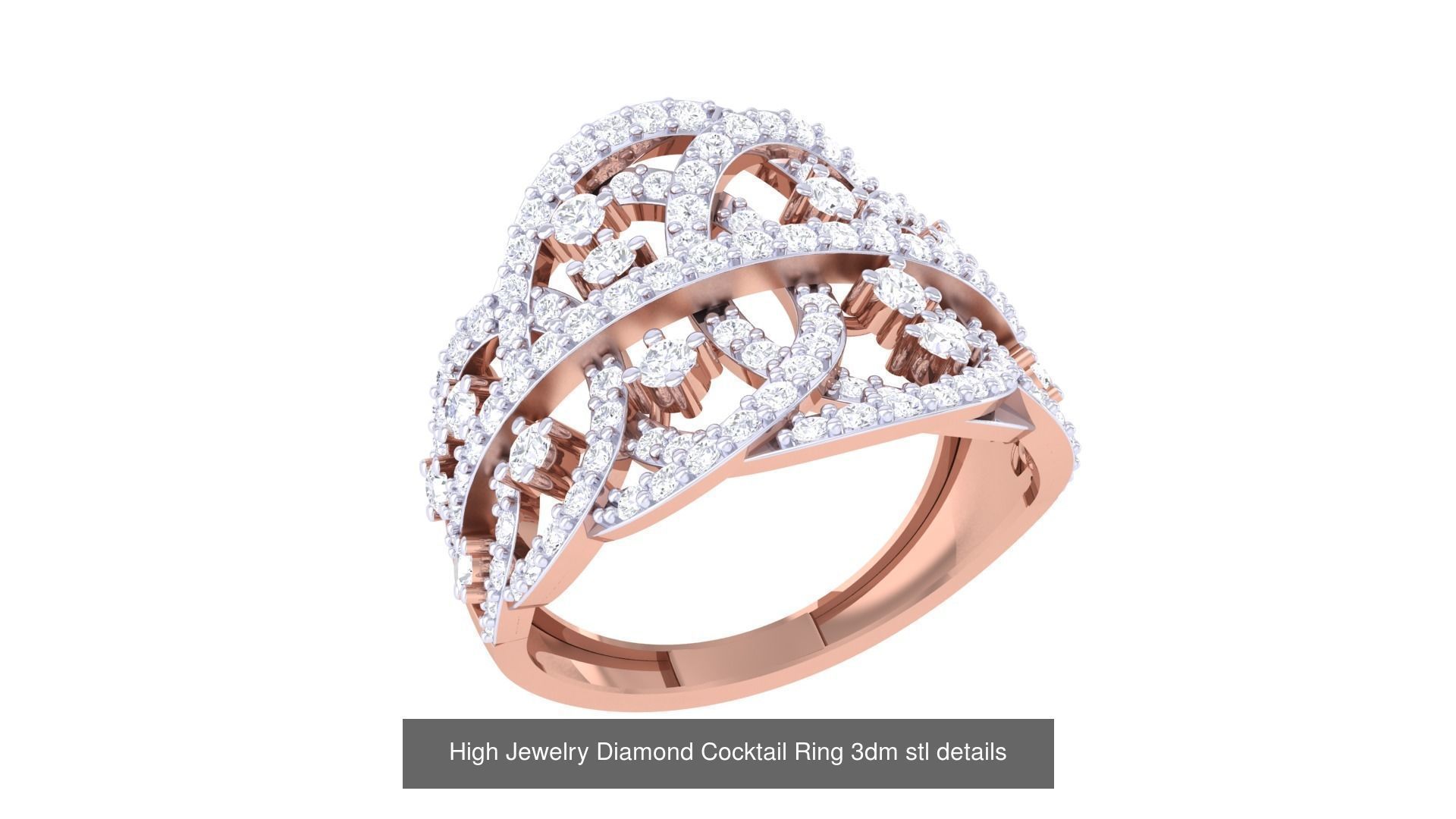 100 High Jewelry Diamond Cocktail Ring 3dm stl details 3D Model Collection_70