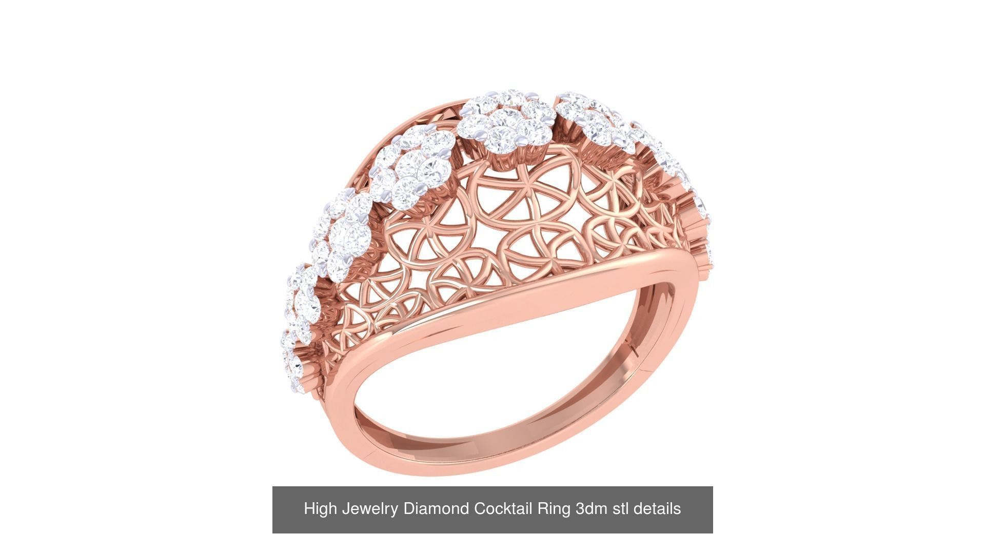 100 High Jewelry Diamond Cocktail Ring 3dm stl details 3D Model Collection_37