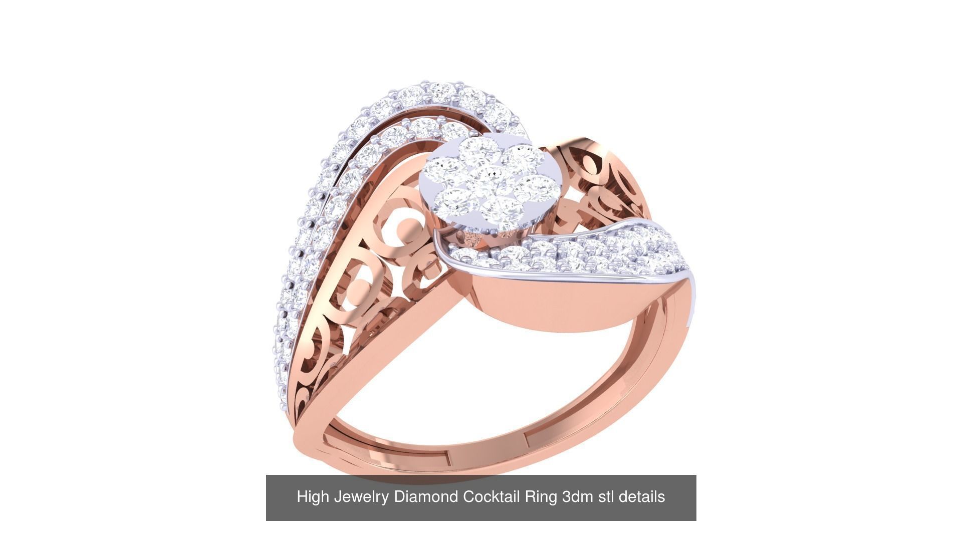 100 High Jewelry Diamond Cocktail Ring 3dm stl details 3D Model Collection_9