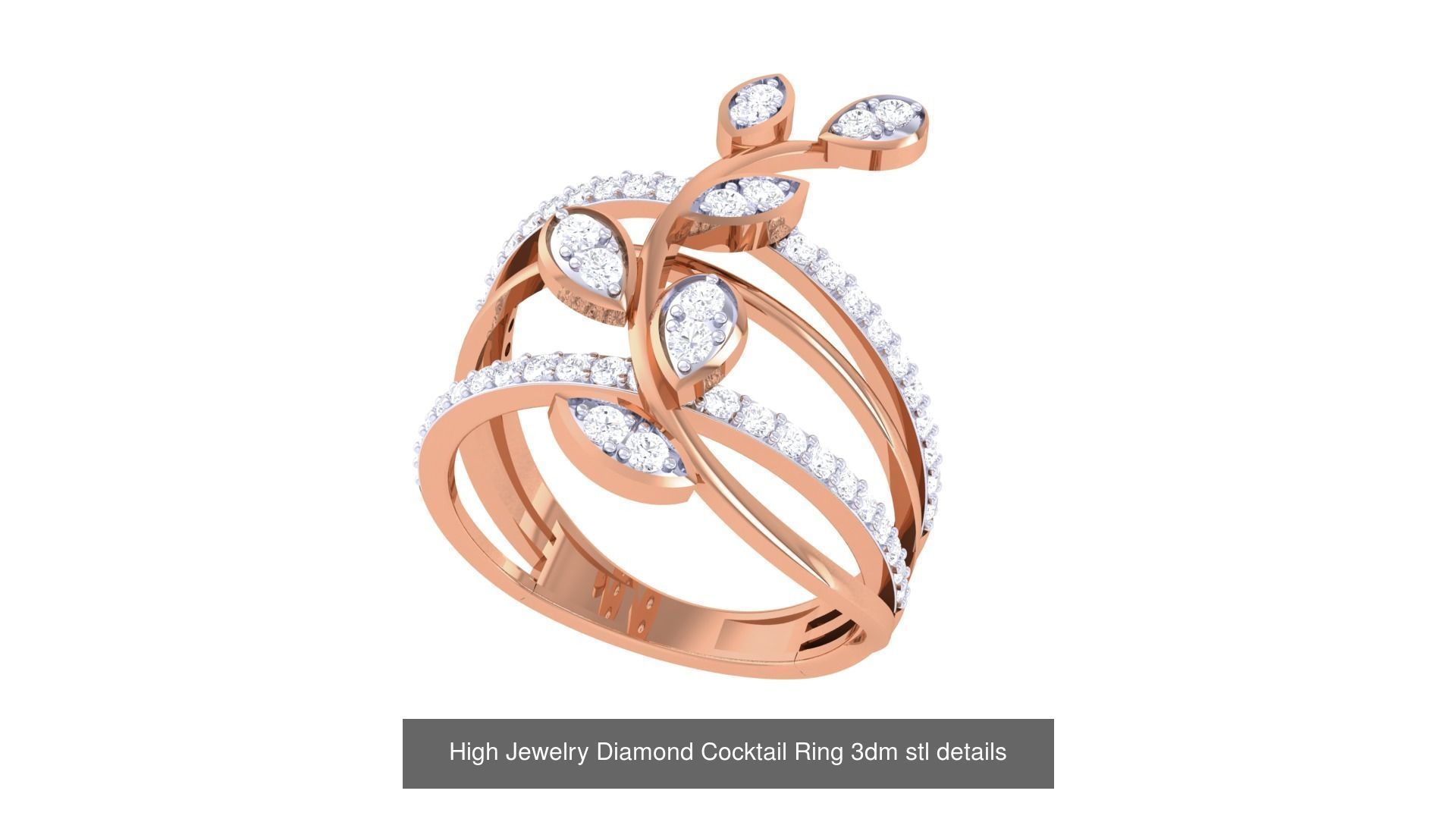 100 High Jewelry Diamond Cocktail Ring 3dm stl details 3D Model Collection_79