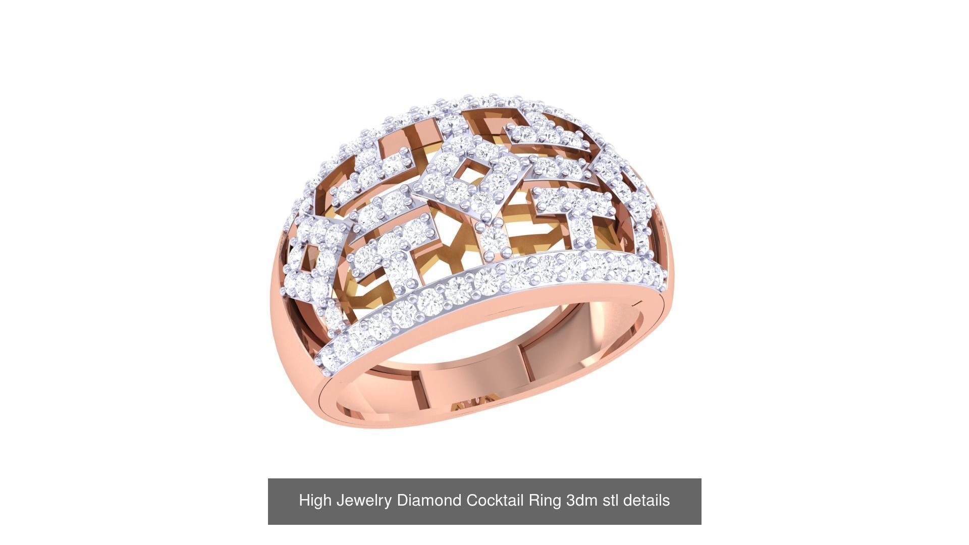 100 High Jewelry Diamond Cocktail Ring 3dm stl details 3D Model Collection_87