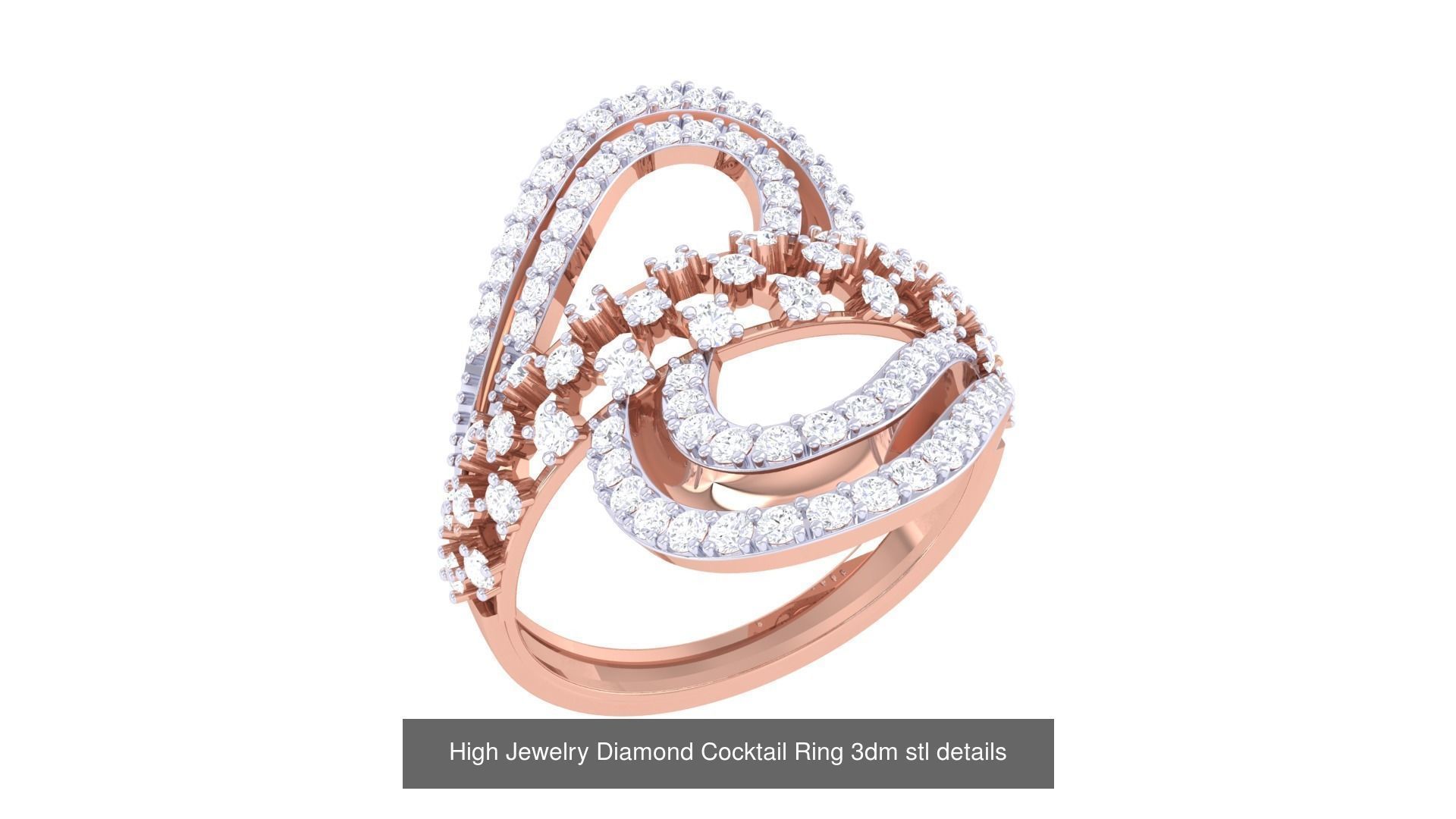 100 High Jewelry Diamond Cocktail Ring 3dm stl details 3D Model Collection_51