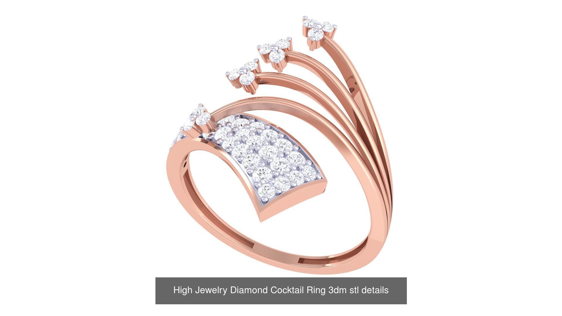 100 High Jewelry Diamond Cocktail Ring 3dm stl details 3D Model Collection_35