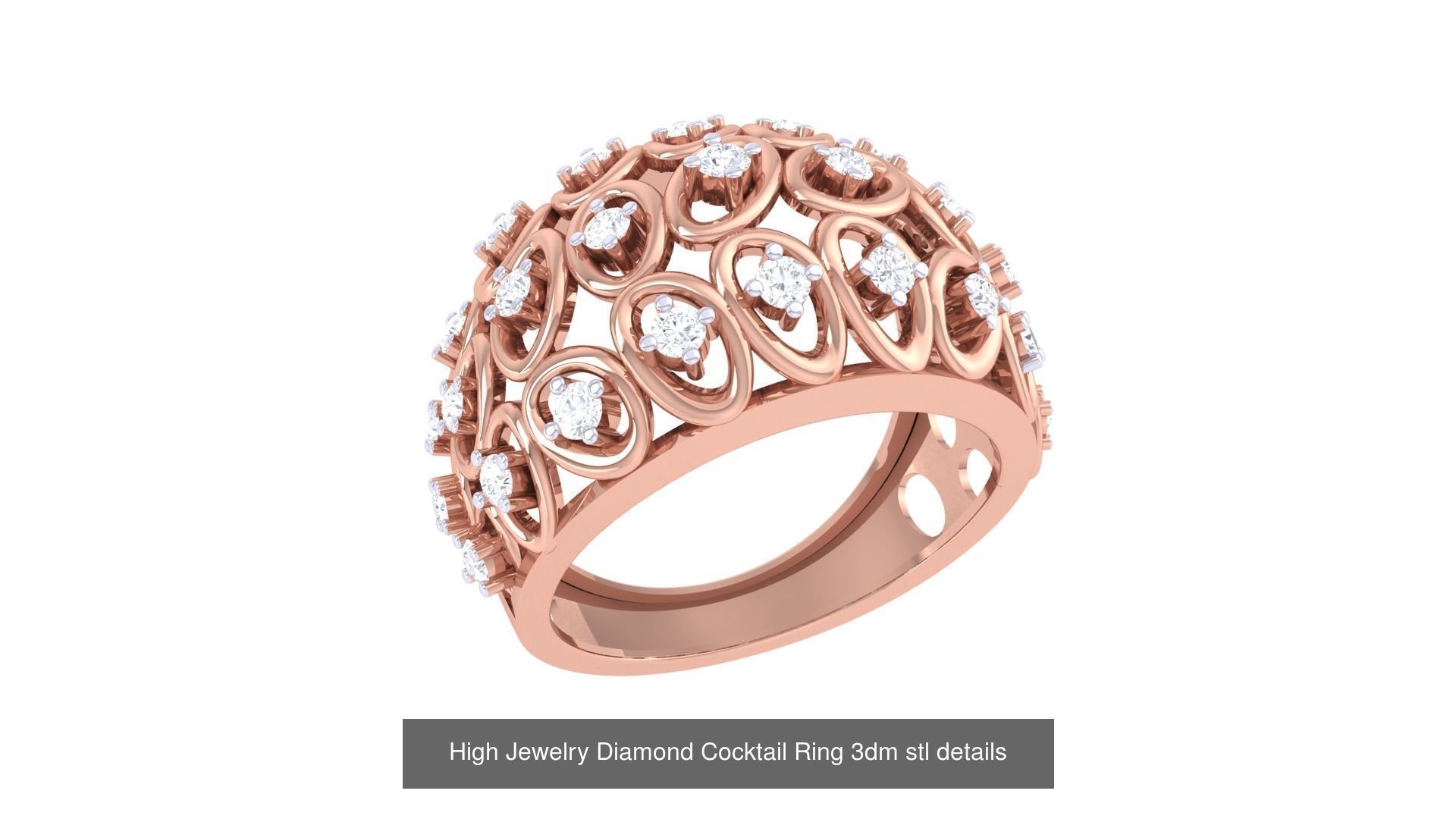 100 High Jewelry Diamond Cocktail Ring 3dm stl details 3D Model Collection_76