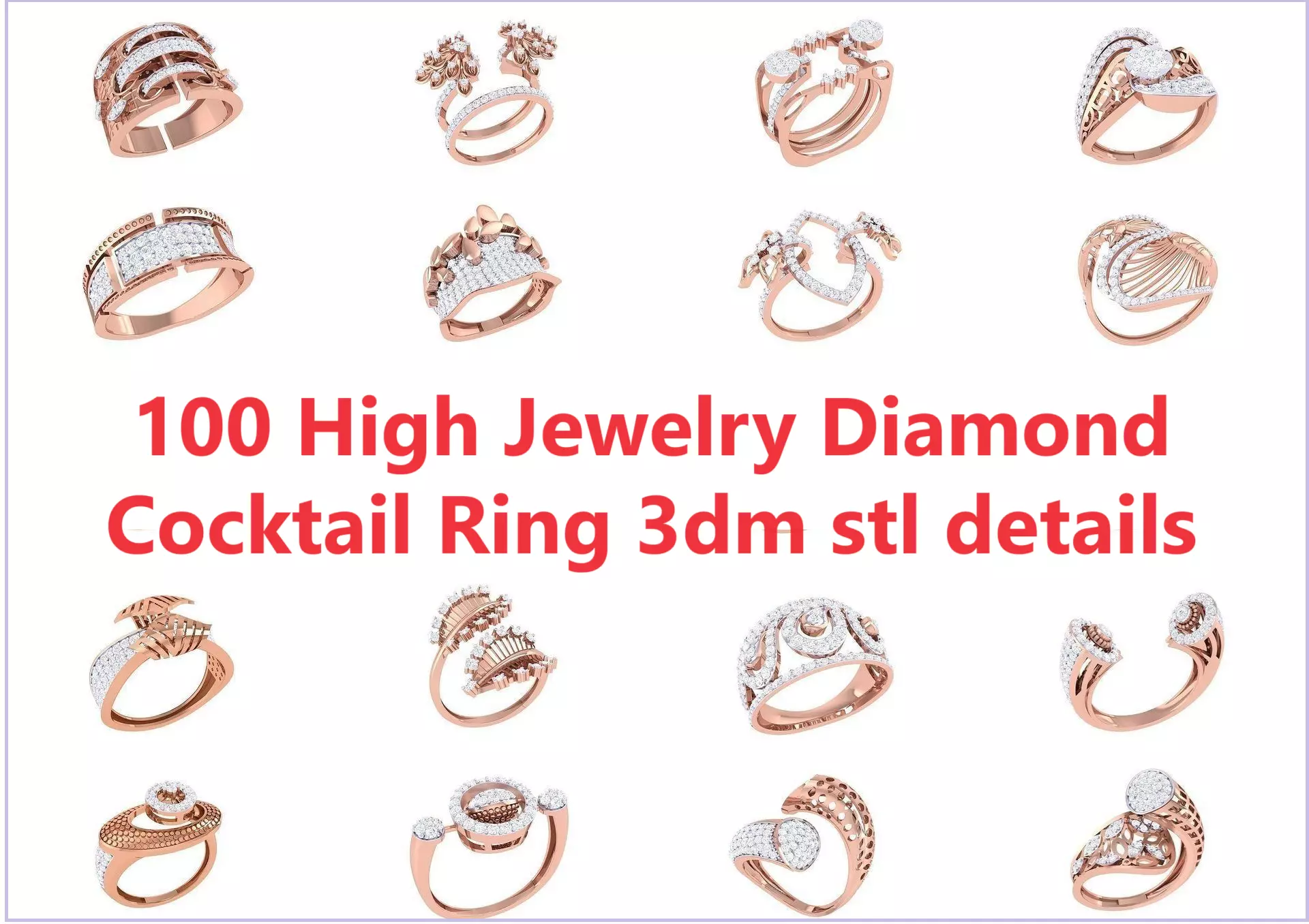 100 High Jewelry Diamond Cocktail Ring 3dm stl details 3D Model Collection_0