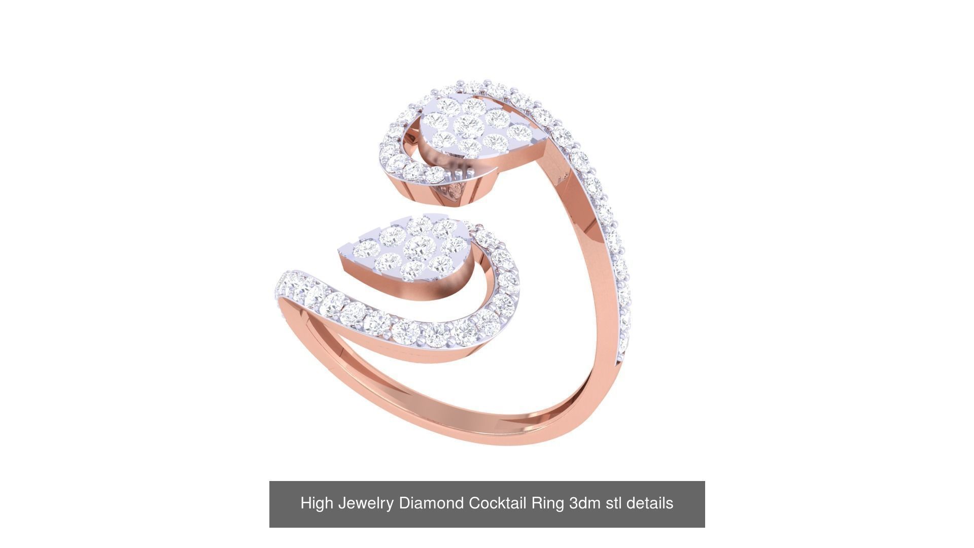 100 High Jewelry Diamond Cocktail Ring 3dm stl details 3D Model Collection_81