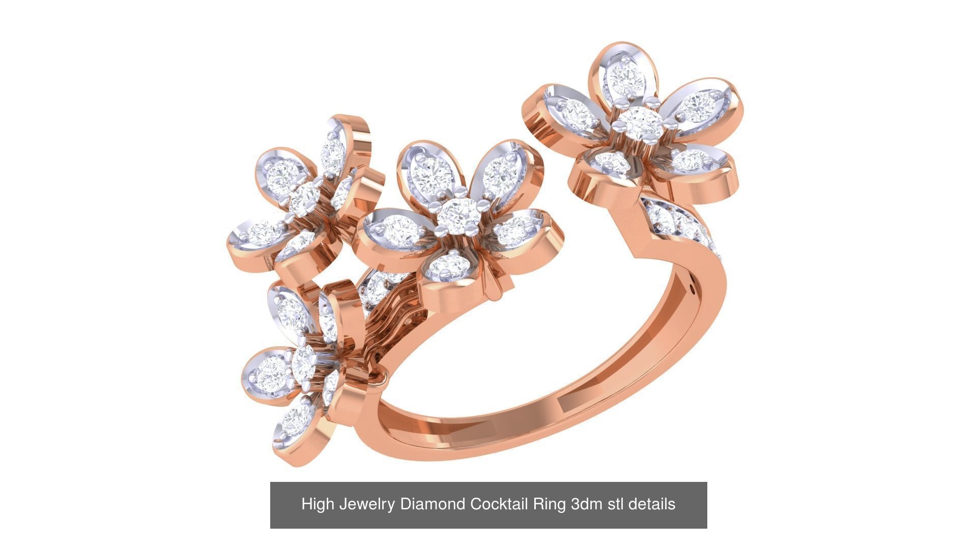 100 High Jewelry Diamond Cocktail Ring 3dm stl details 3D Model Collection_66