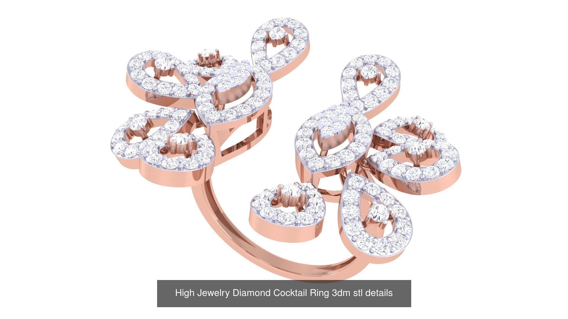 100 High Jewelry Diamond Cocktail Ring 3dm stl details 3D Model Collection_49