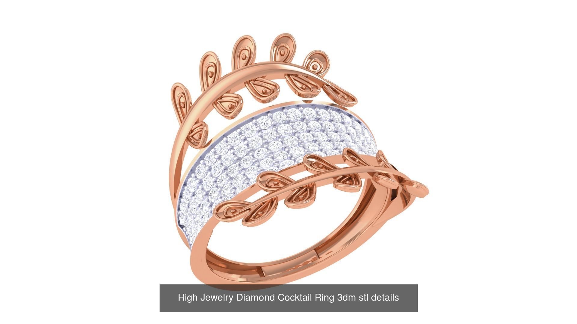 100 High Jewelry Diamond Cocktail Ring 3dm stl details 3D Model Collection_64