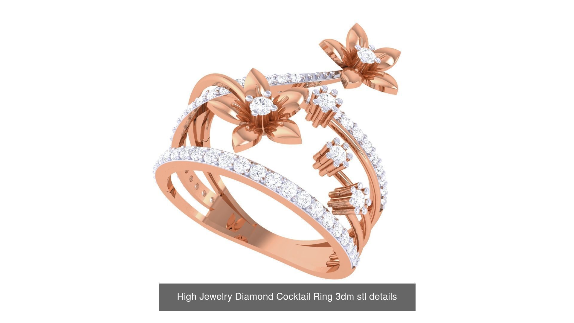 100 High Jewelry Diamond Cocktail Ring 3dm stl details 3D Model Collection_65