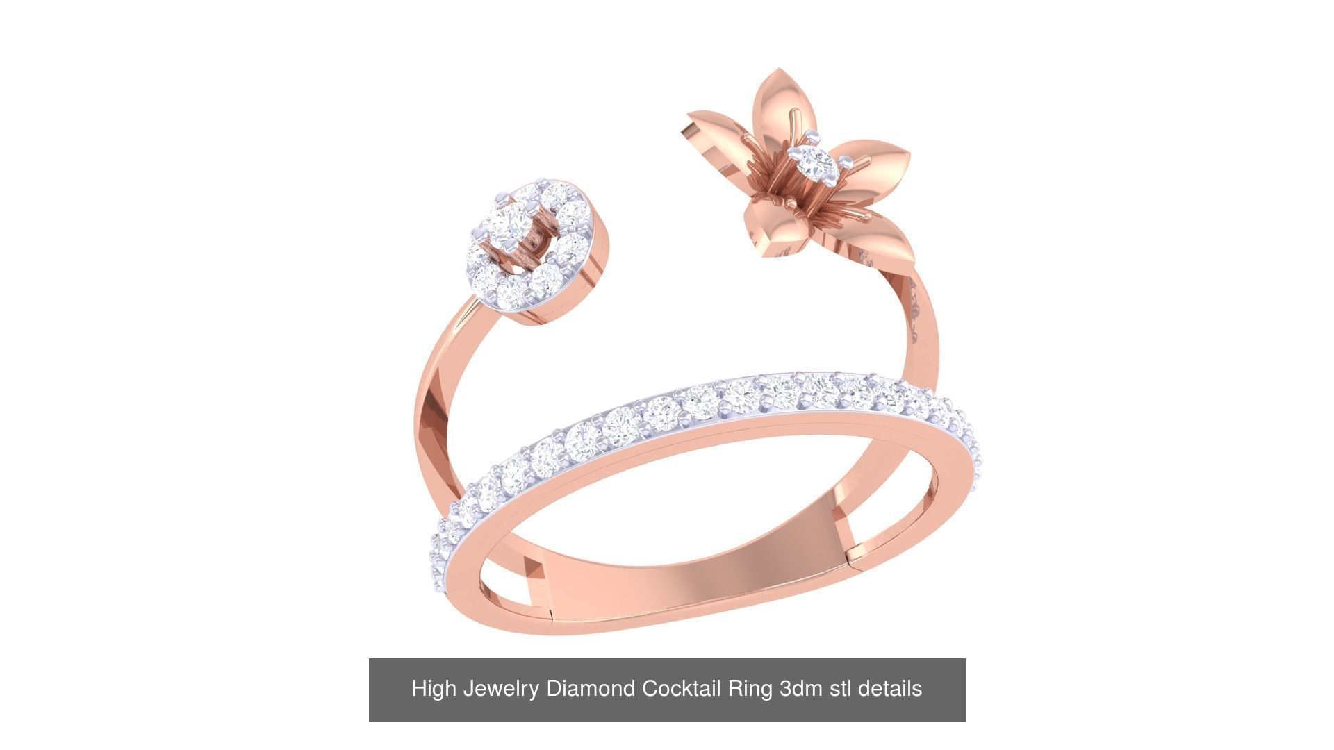 100 High Jewelry Diamond Cocktail Ring 3dm stl details 3D Model Collection_85