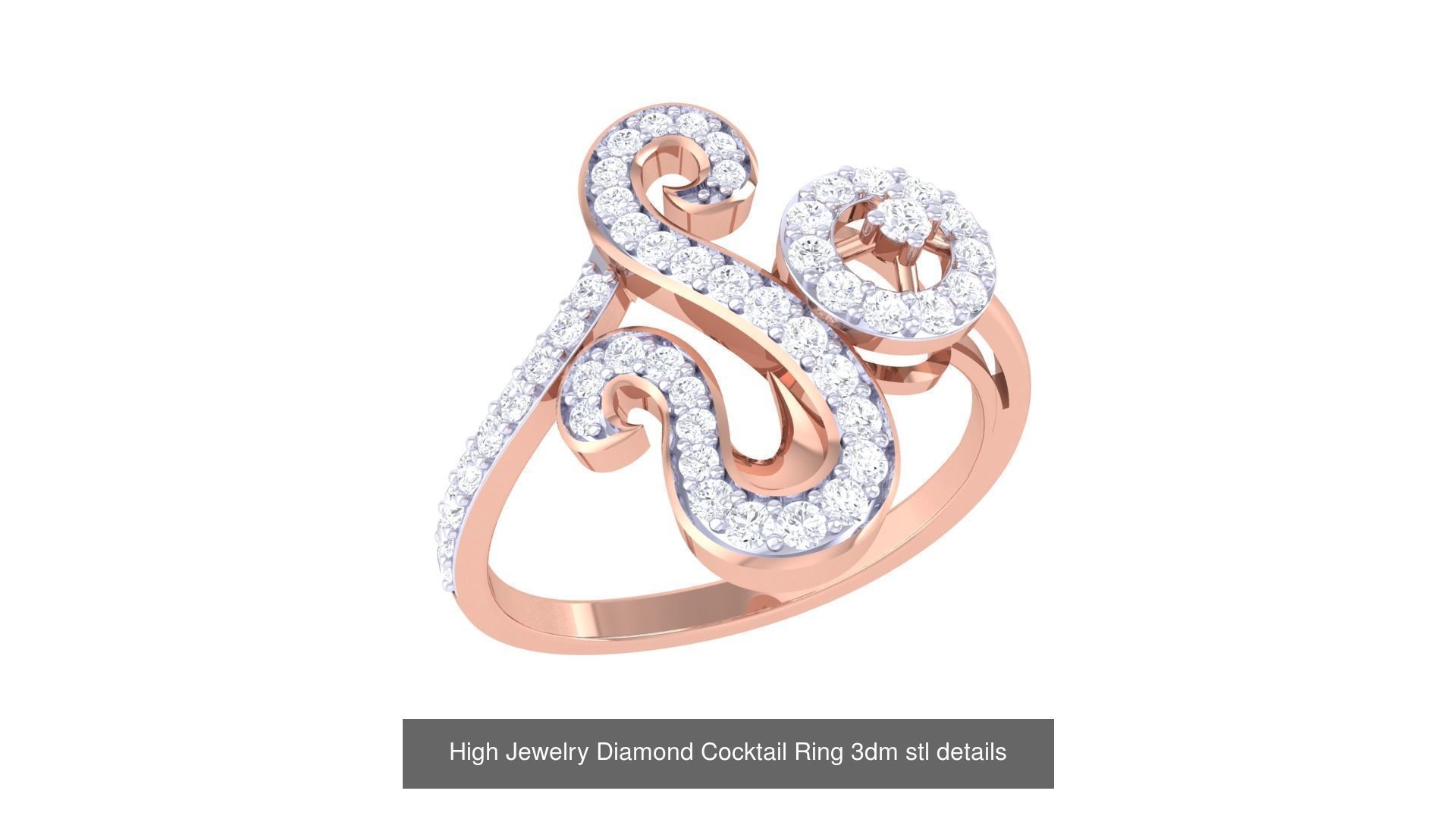 100 High Jewelry Diamond Cocktail Ring 3dm stl details 3D Model Collection_55