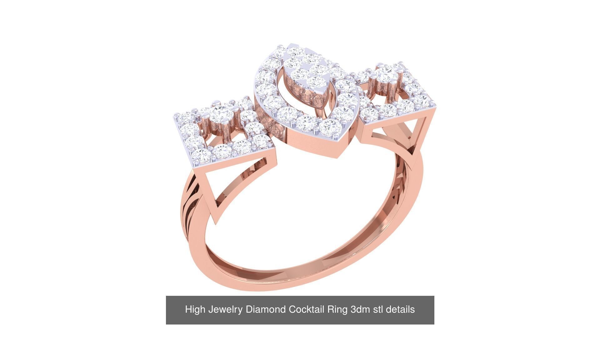 100 High Jewelry Diamond Cocktail Ring 3dm stl details 3D Model Collection_92