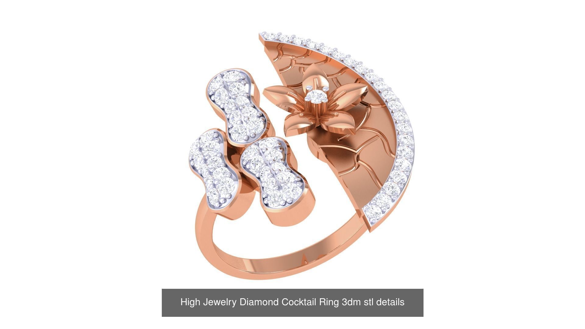 100 High Jewelry Diamond Cocktail Ring 3dm stl details 3D Model Collection_44