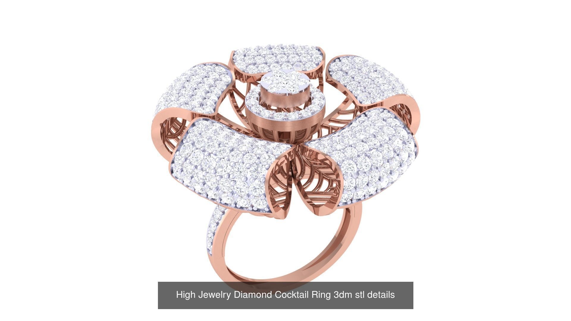 100 High Jewelry Diamond Cocktail Ring 3dm stl details 3D Model Collection_23