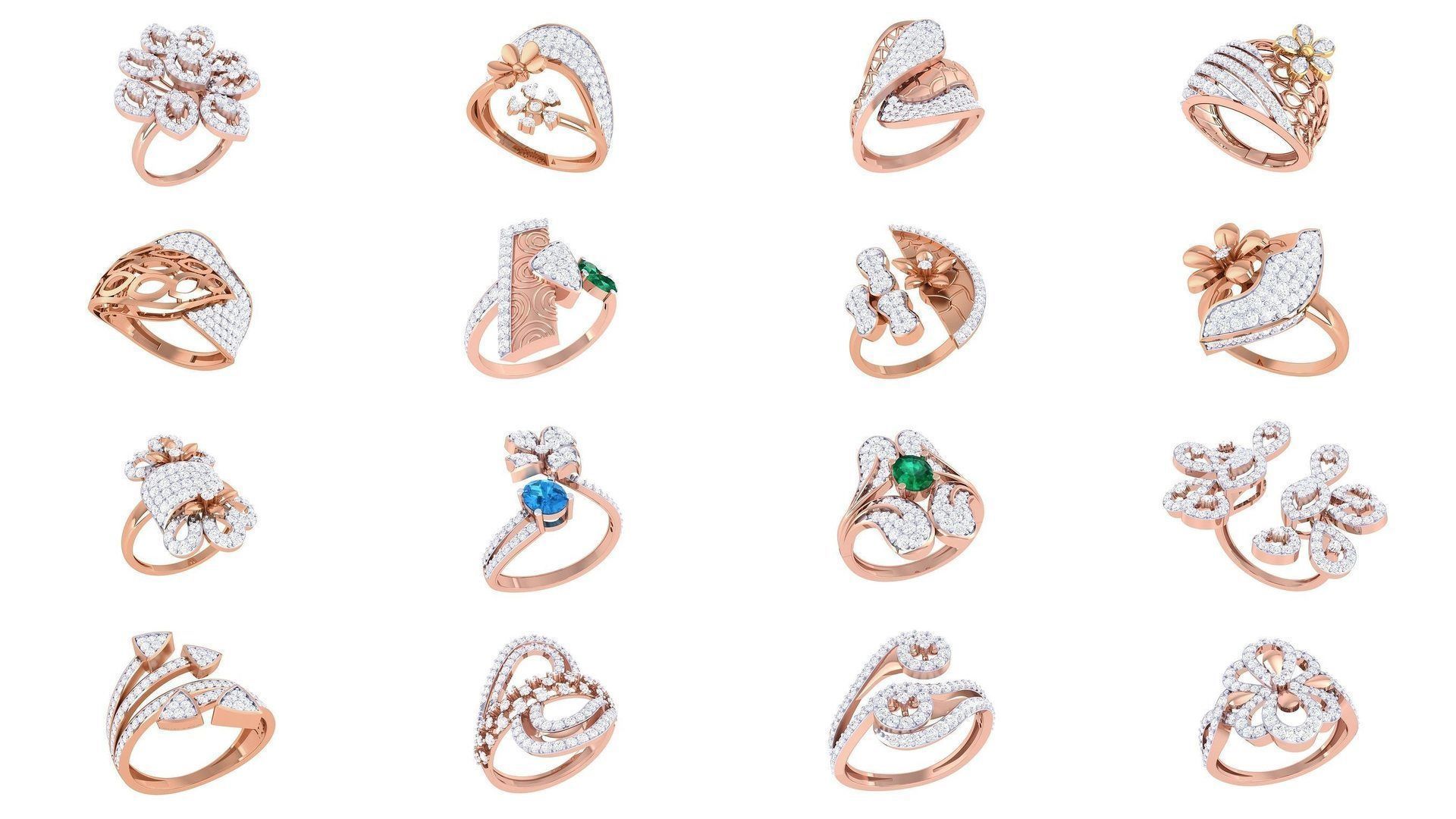 100 High Jewelry Diamond Cocktail Ring 3dm stl details 3D Model Collection_2