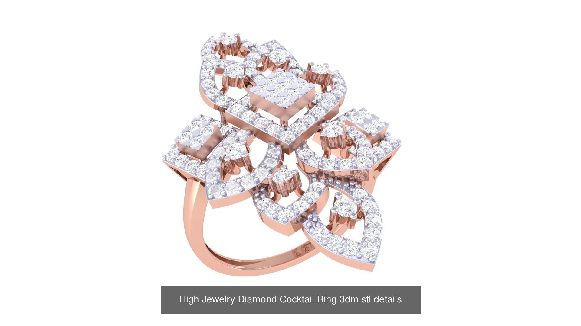 100 High Jewelry Diamond Cocktail Ring 3dm stl details 3D Model Collection_94