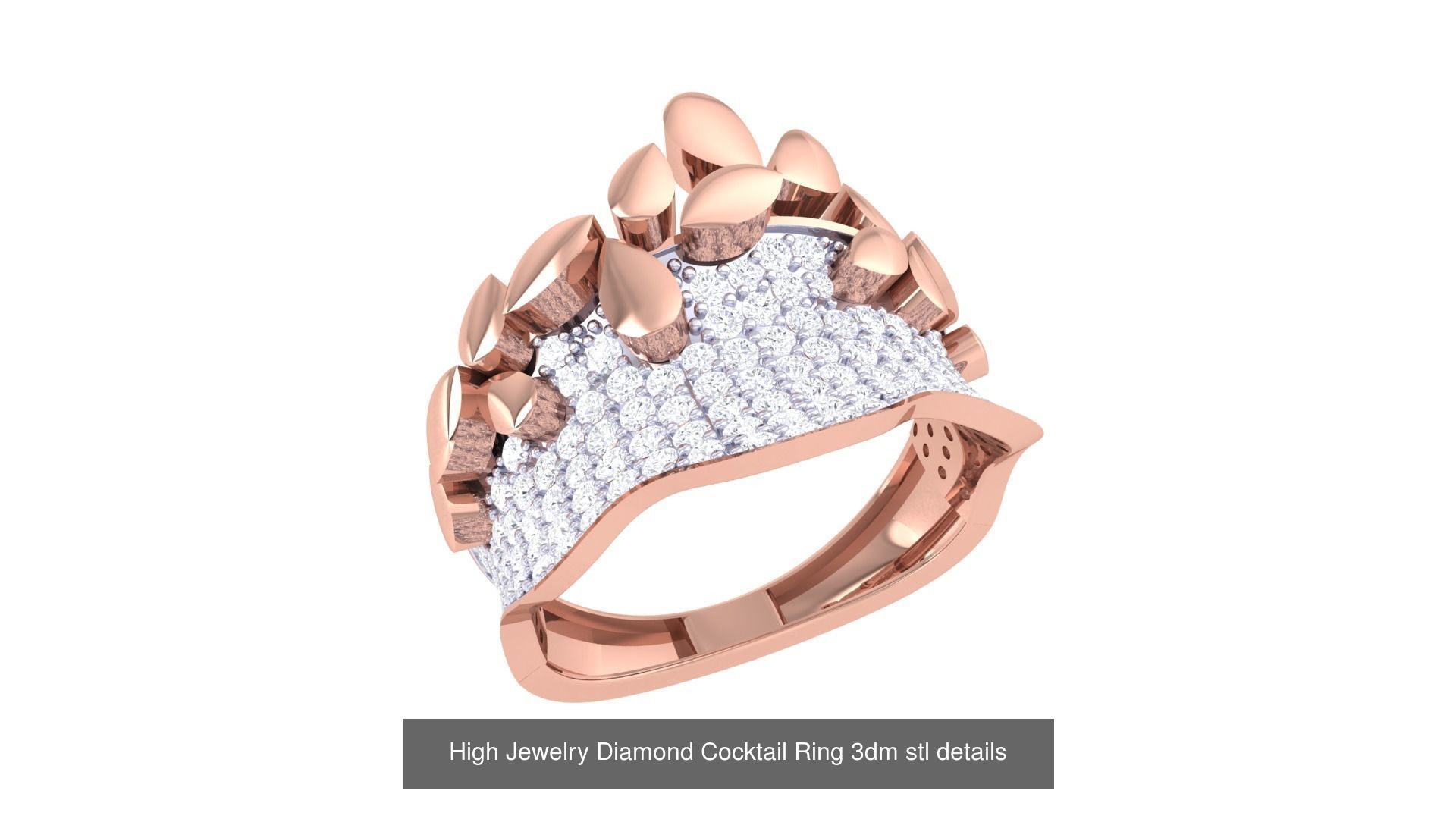 100 High Jewelry Diamond Cocktail Ring 3dm stl details 3D Model Collection_11