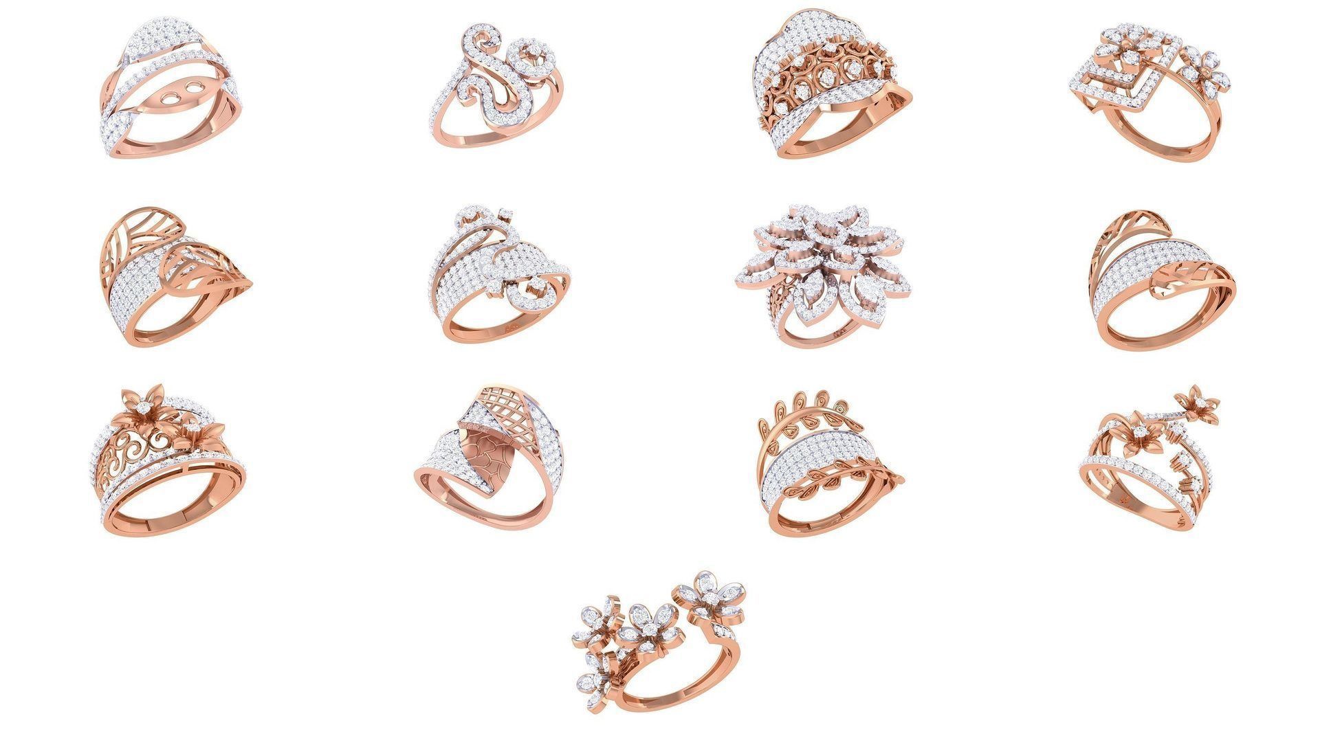 100 High Jewelry Diamond Cocktail Ring 3dm stl details 3D Model Collection_3