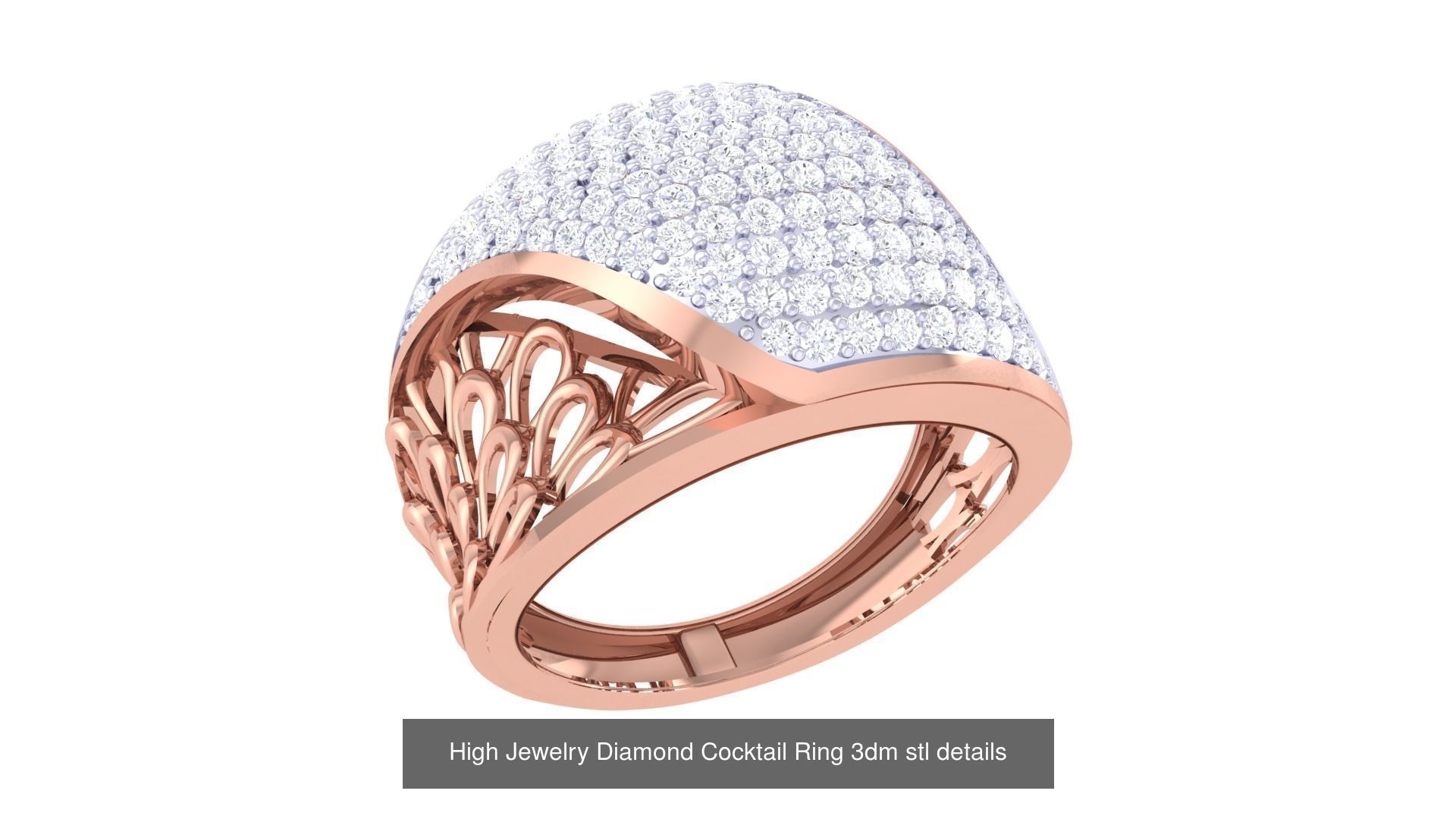 100 High Jewelry Diamond Cocktail Ring 3dm stl details 3D Model Collection_31