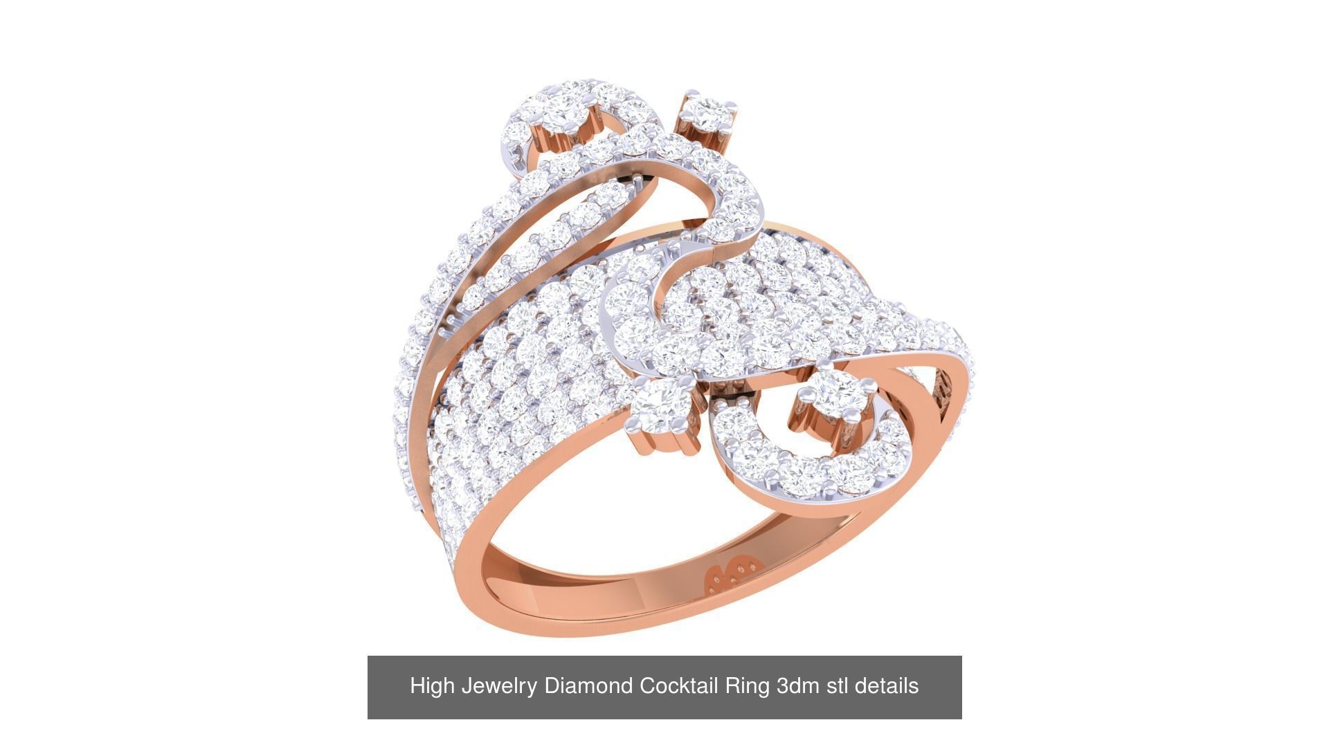 100 High Jewelry Diamond Cocktail Ring 3dm stl details 3D Model Collection_59