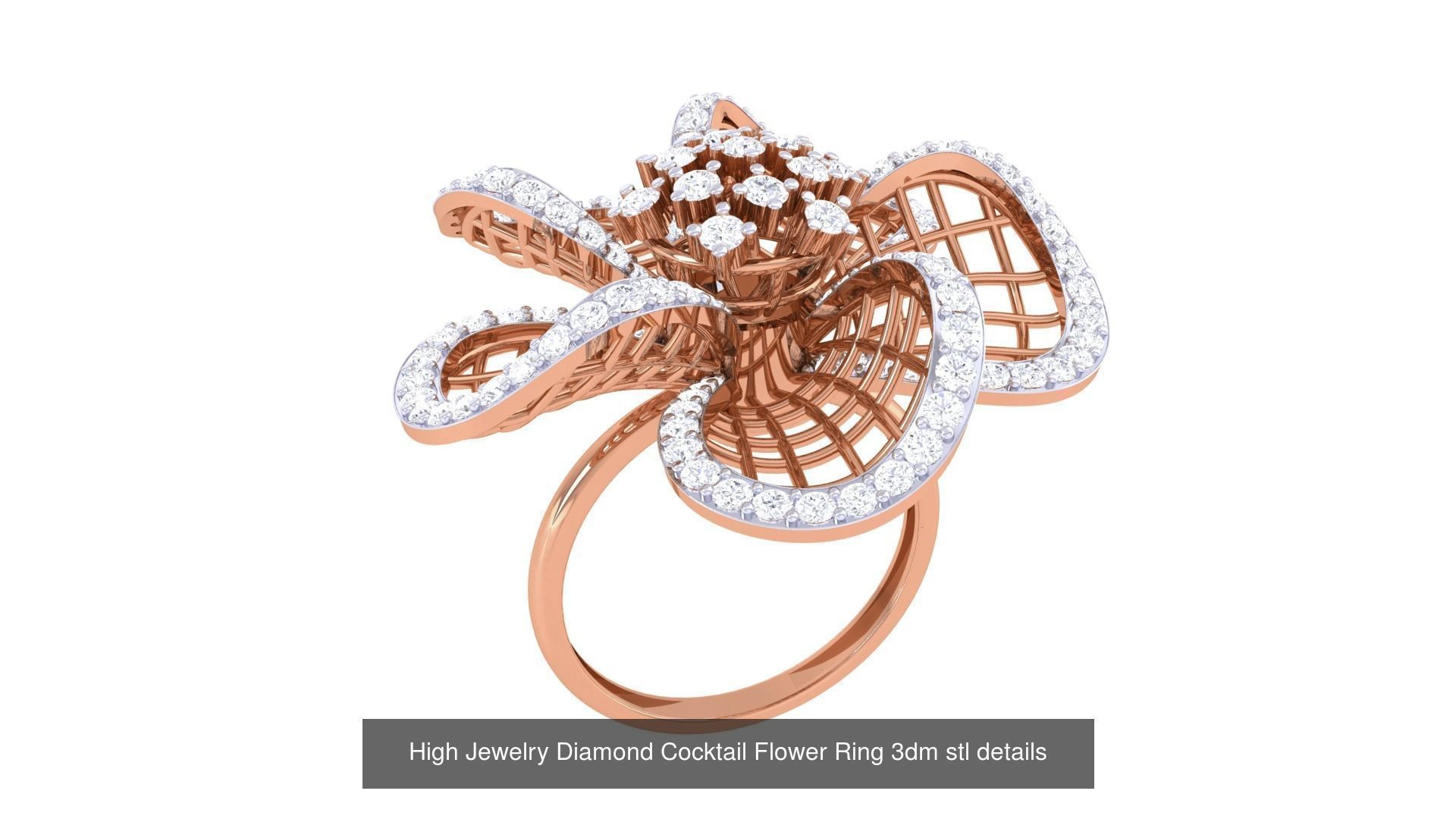 100 High Jewelry Diamond Cocktail Ring 3dm stl details 3D Model Collection_100