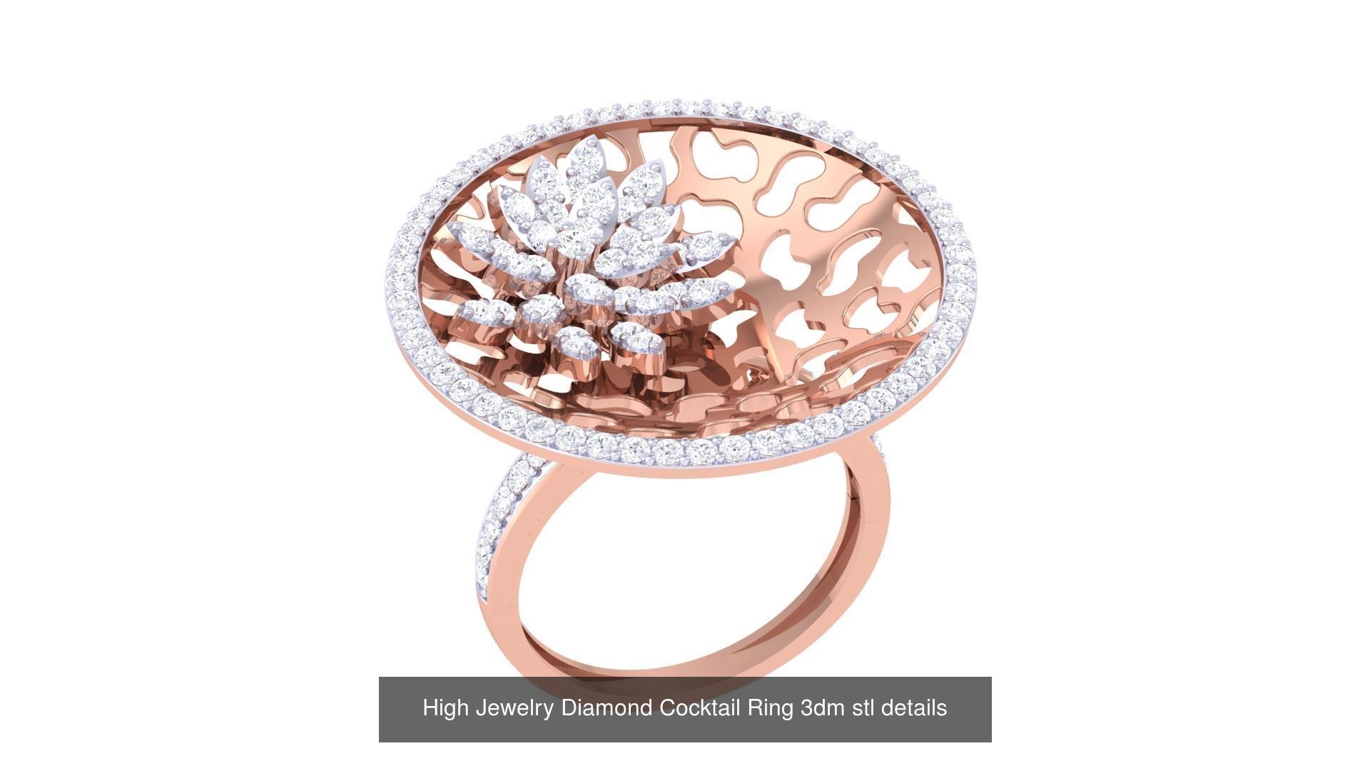 100 High Jewelry Diamond Cocktail Ring 3dm stl details 3D Model Collection_103