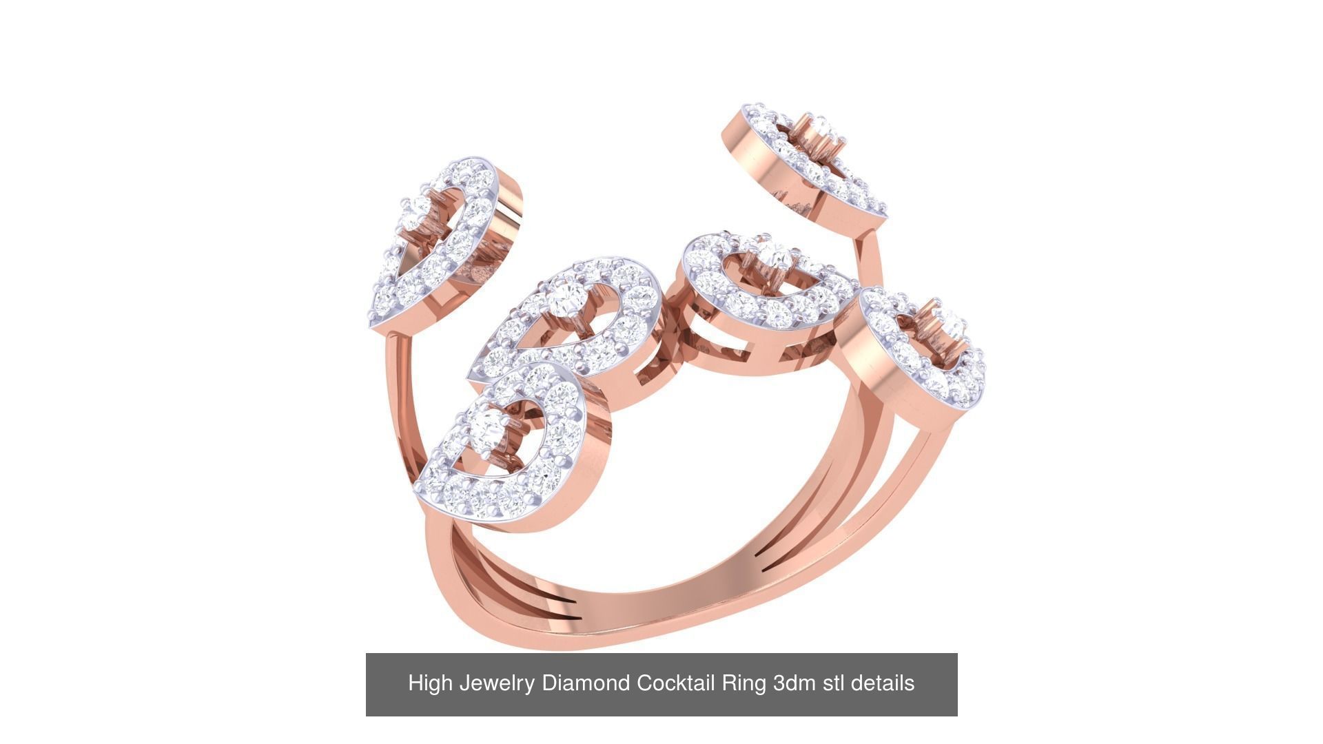 100 High Jewelry Diamond Cocktail Ring 3dm stl details 3D Model Collection_90