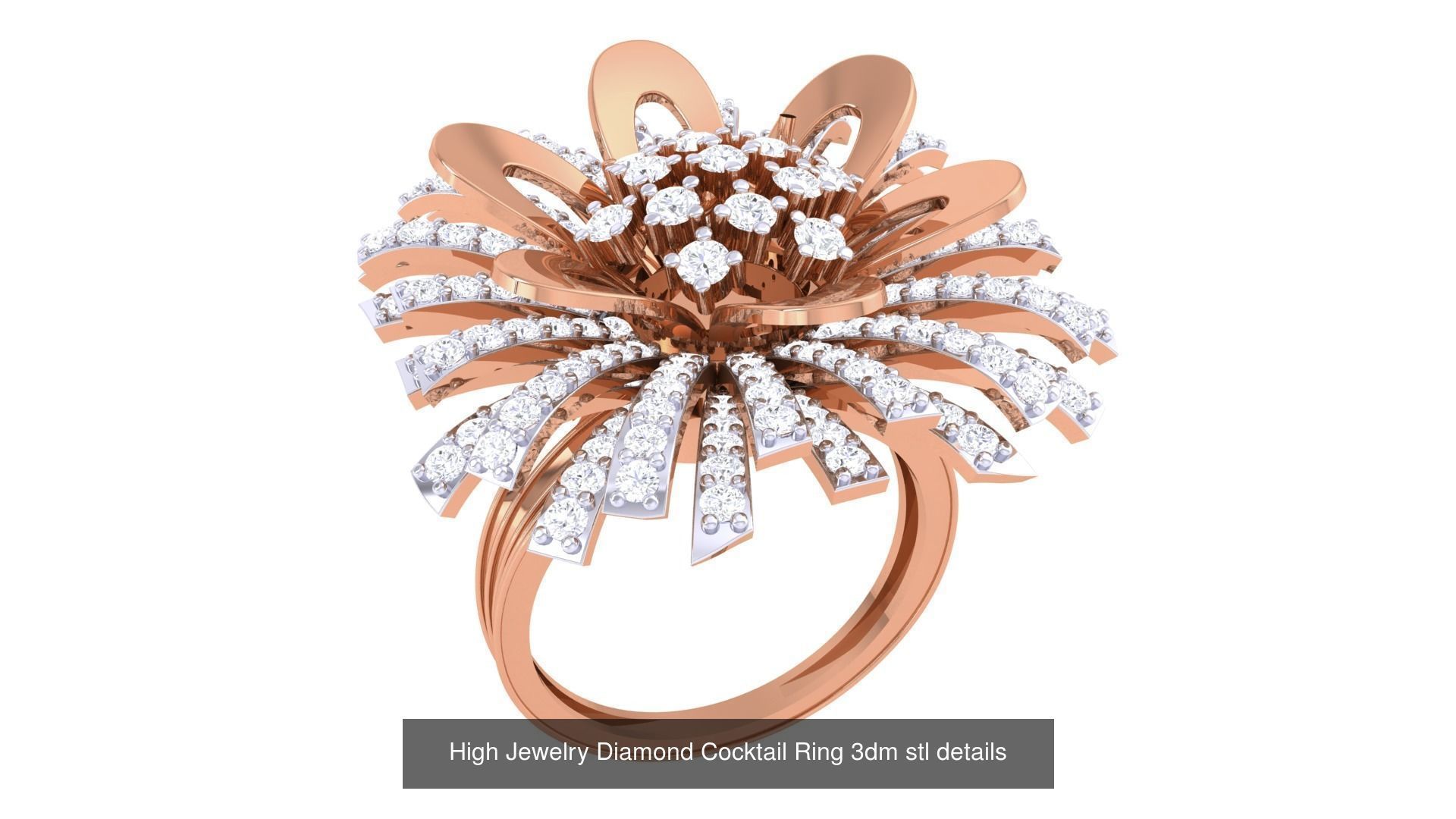 100 High Jewelry Diamond Cocktail Ring 3dm stl details 3D Model Collection_25