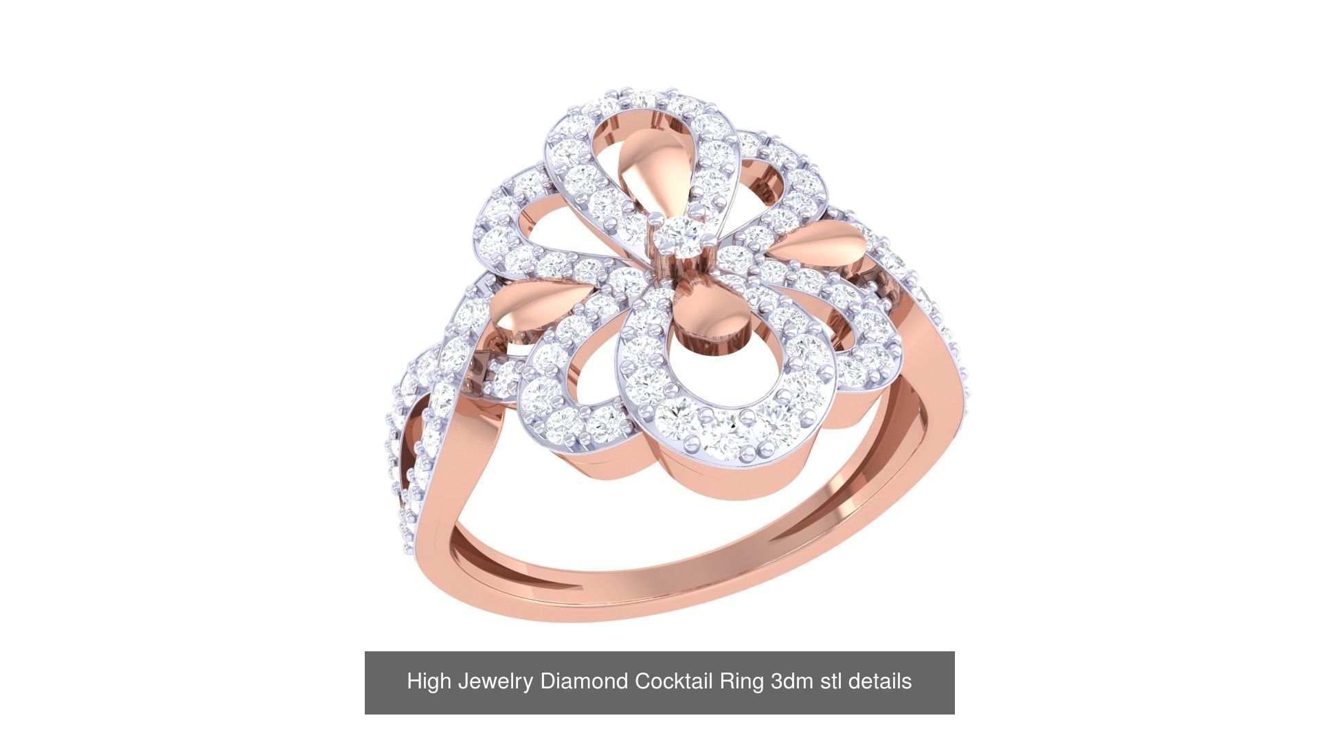 100 High Jewelry Diamond Cocktail Ring 3dm stl details 3D Model Collection_53